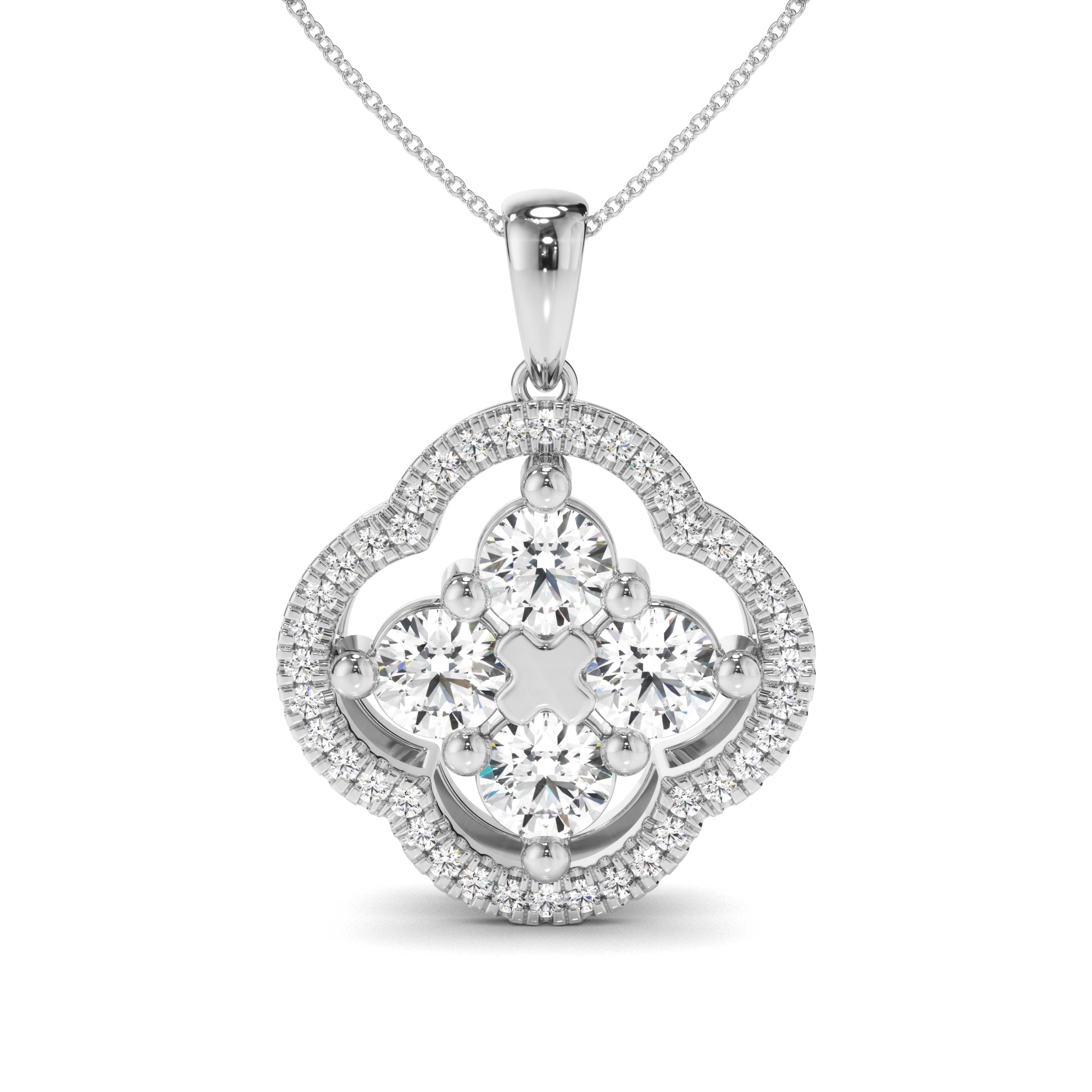 Lucky - Round Brilliant Cut Diamond Clover Pendant