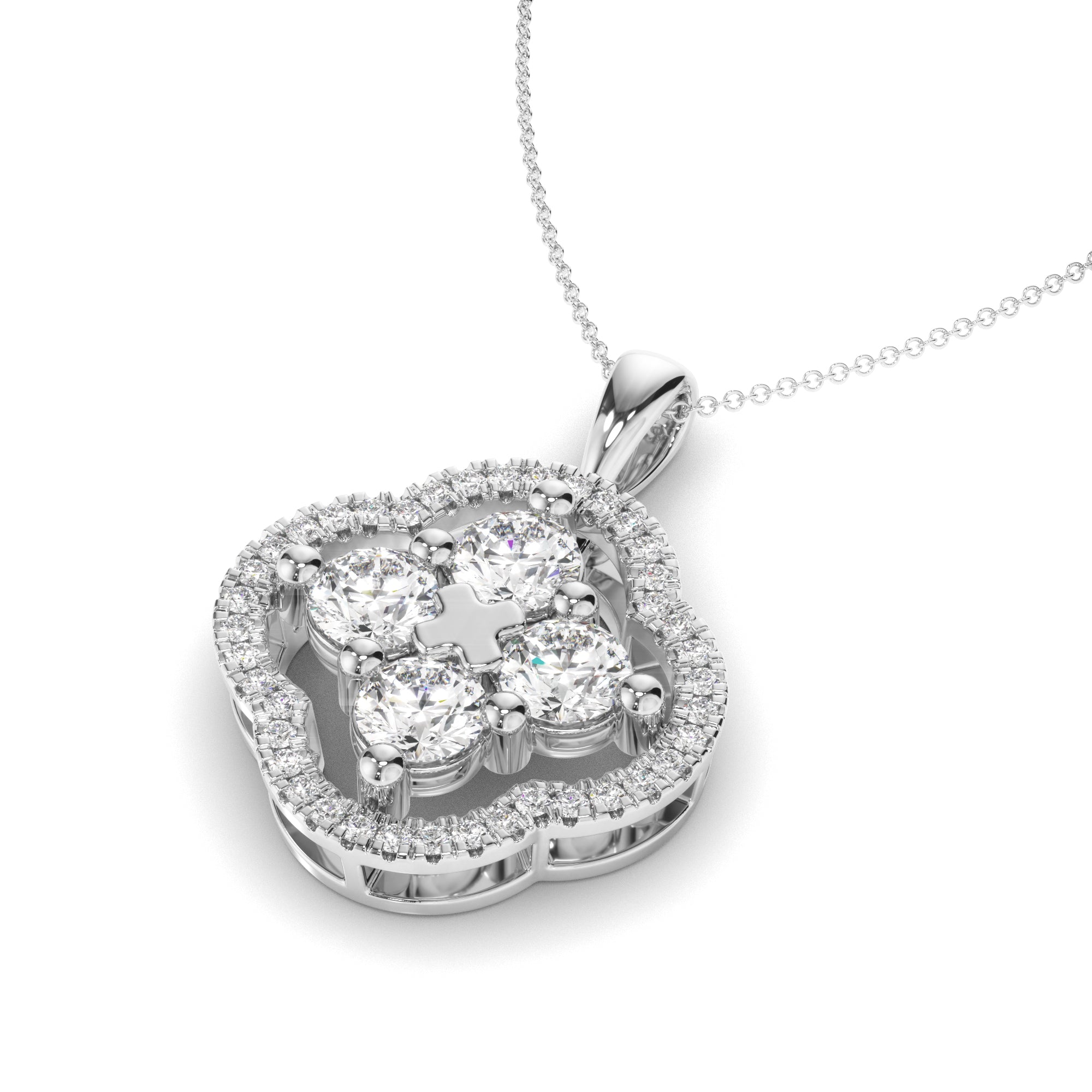 Lucky - Round Brilliant Cut Diamond Clover Pendant