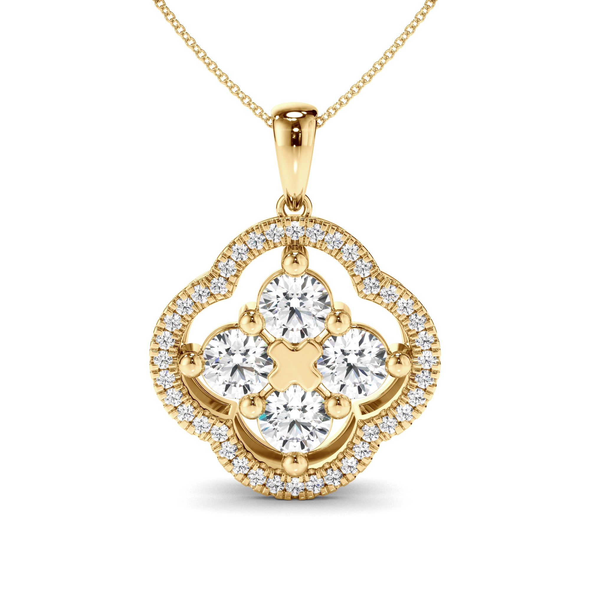 Lucky - Round Brilliant Cut Diamond Clover Pendant