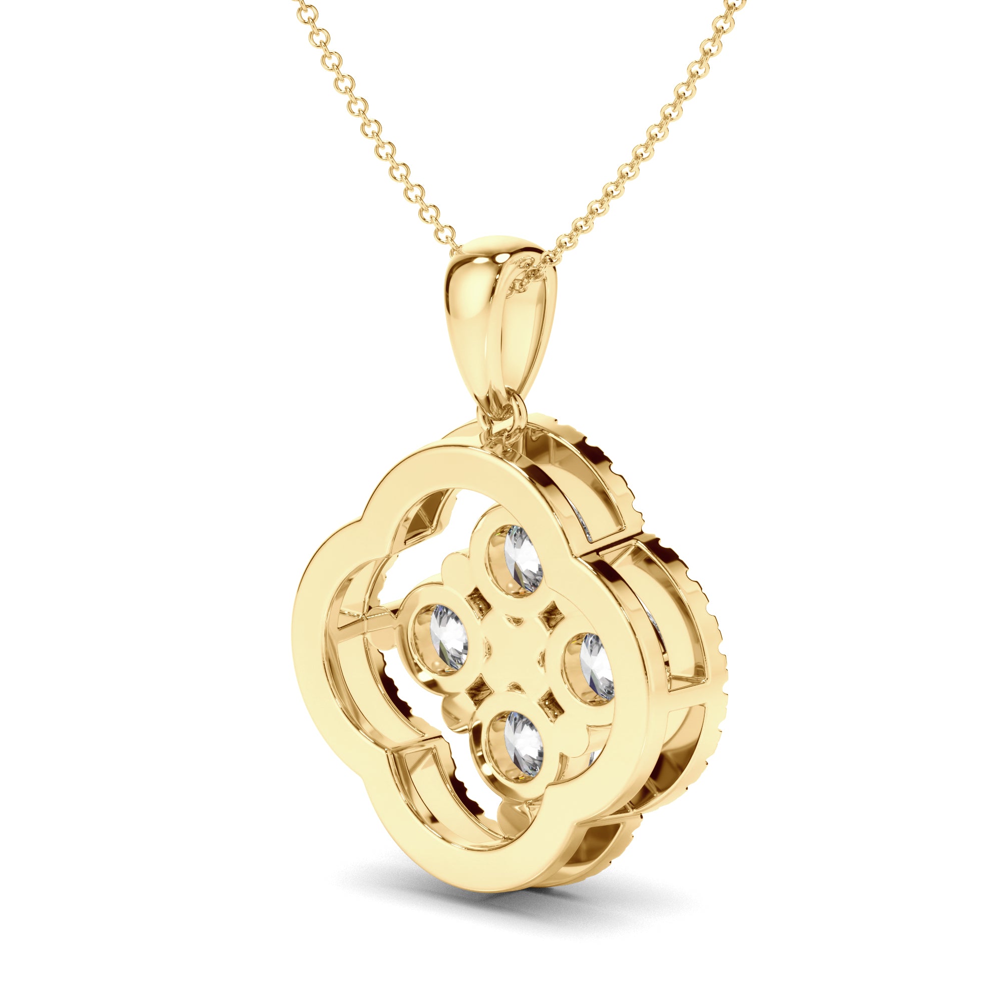 Lucky - Round Brilliant Cut Diamond Clover Pendant