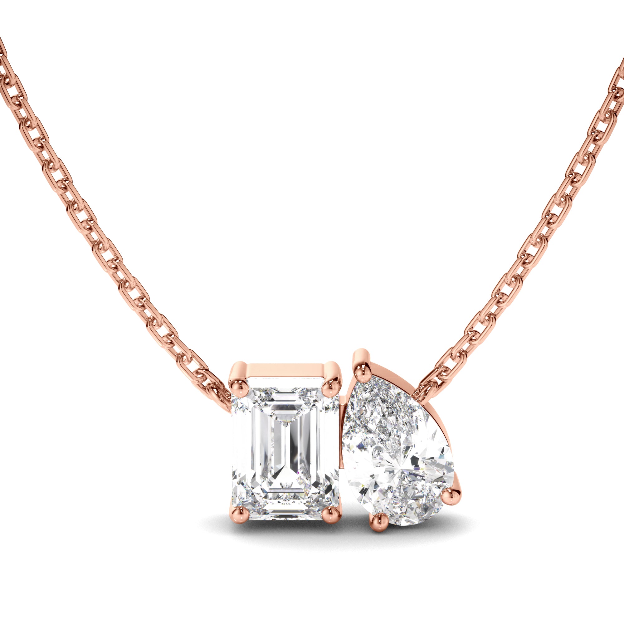Madeline - Emerald & Pear Cut Diamond Toi et Moi Necklet