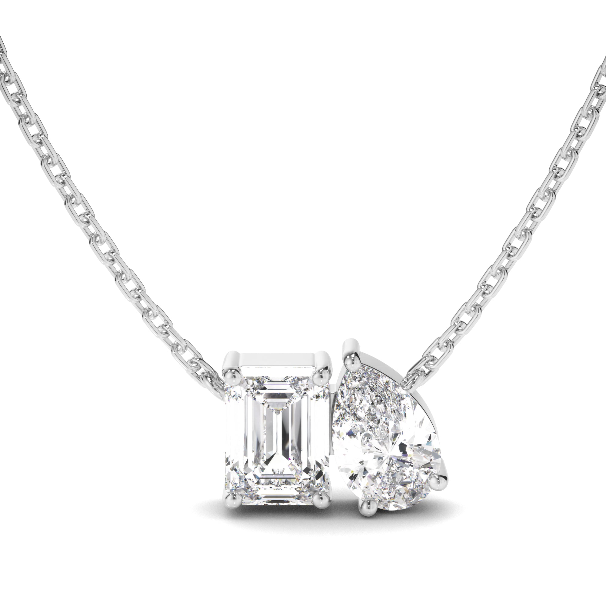 Madeline - Emerald & Pear Cut Diamond Toi et Moi Necklet