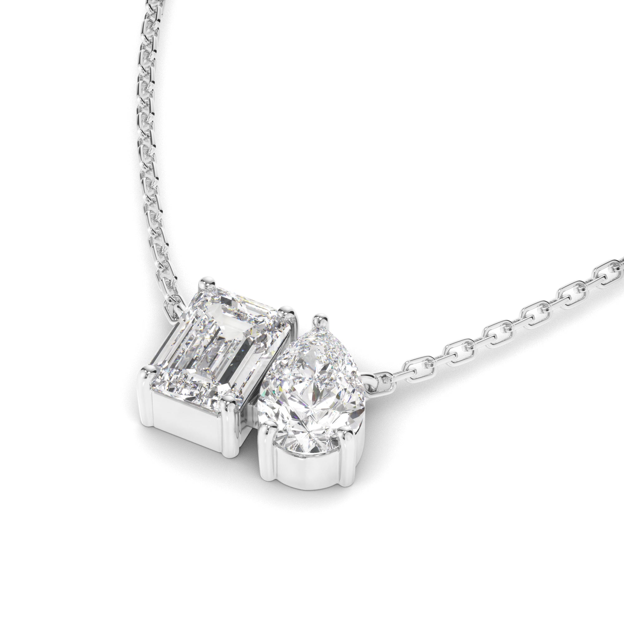Madeline - Emerald & Pear Cut Diamond Toi et Moi Necklet