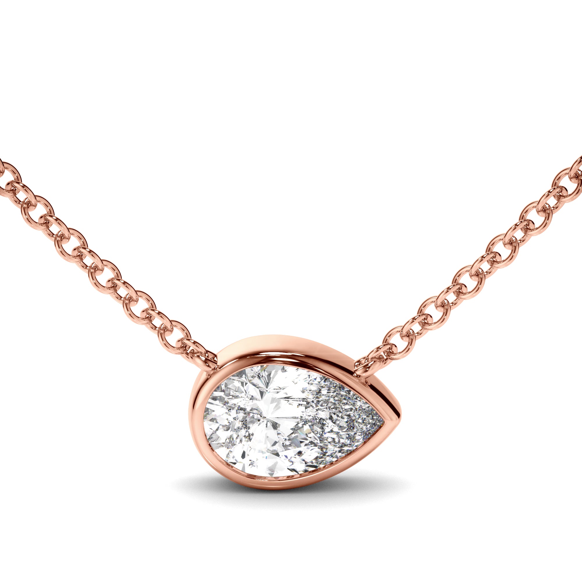 Clarisse - East West Pear Cut Diamond Bezel Set Necklet
