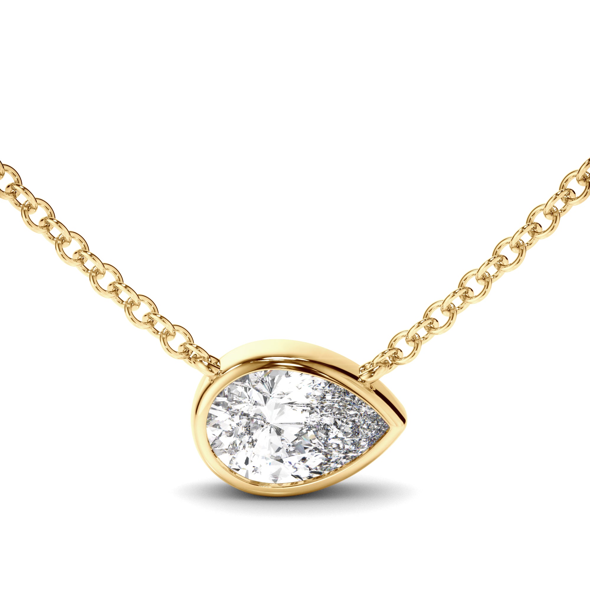Clarisse - East West Pear Cut Diamond Bezel Set Necklet