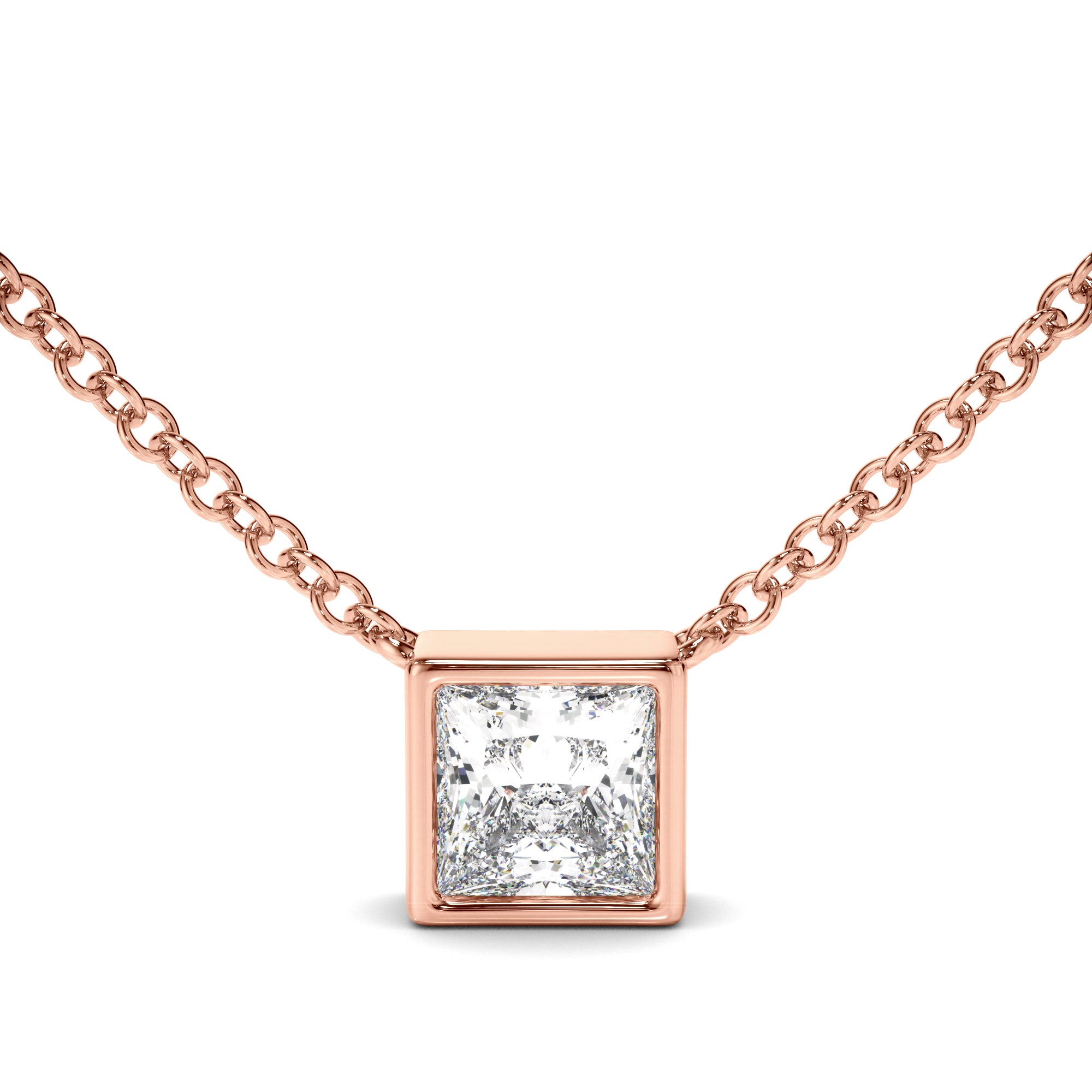 Gabrielle - Princess Cut Diamond Bezel Set Necklet