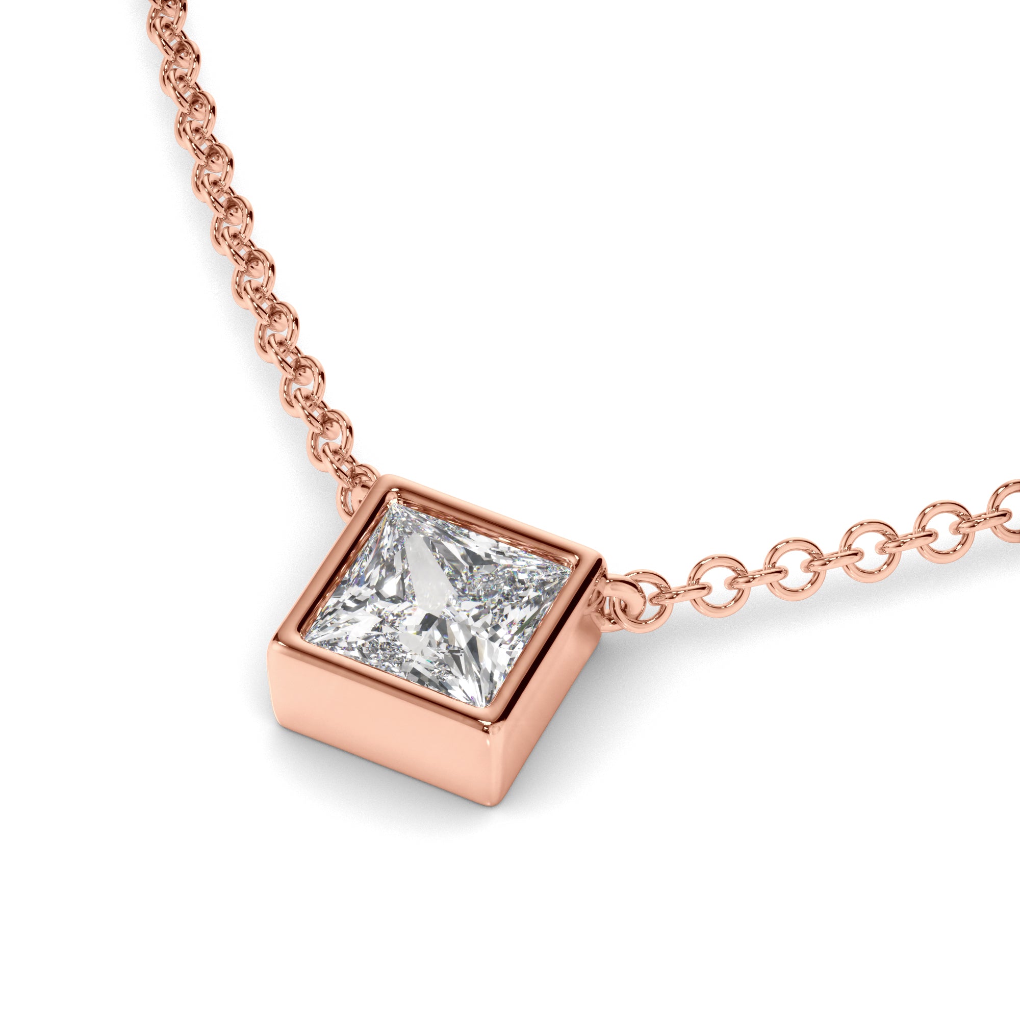 Gabrielle - Princess Cut Diamond Bezel Set Necklet