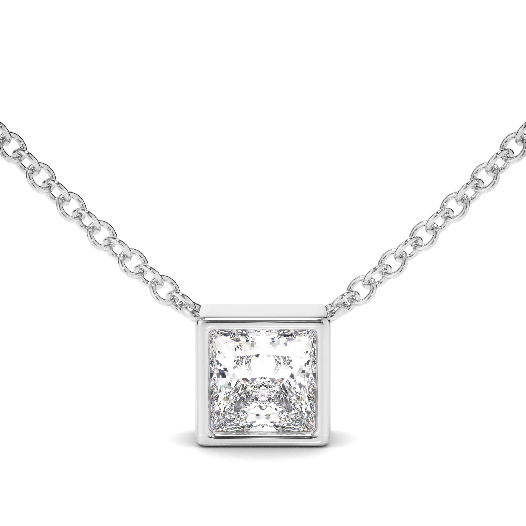 Gabrielle - Princess Cut Diamond Bezel Set Necklet