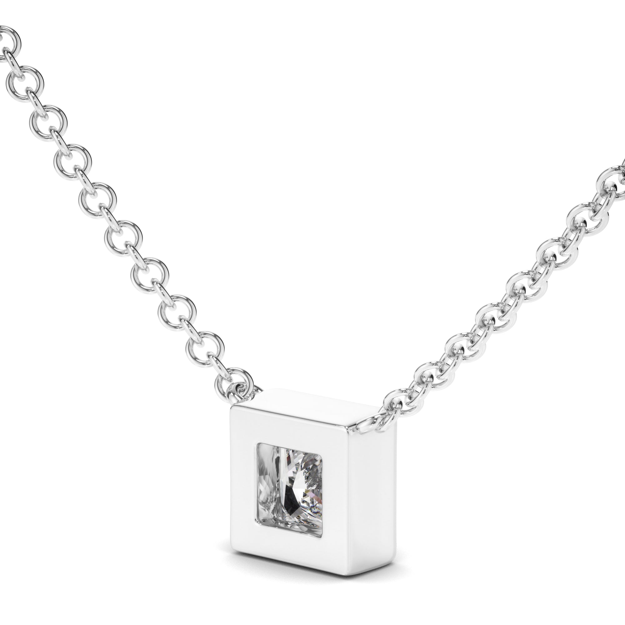 Gabrielle - Princess Cut Diamond Bezel Set Necklet