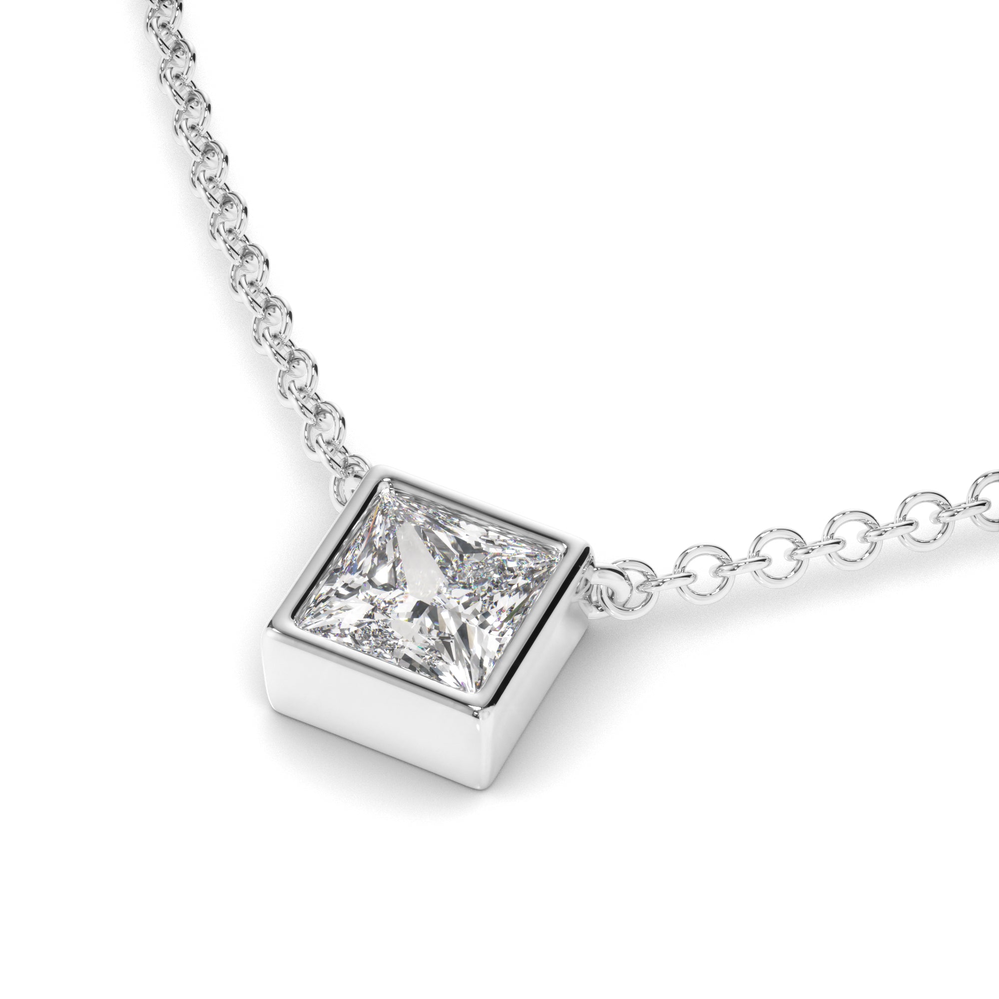 Gabrielle - Princess Cut Diamond Bezel Set Necklet