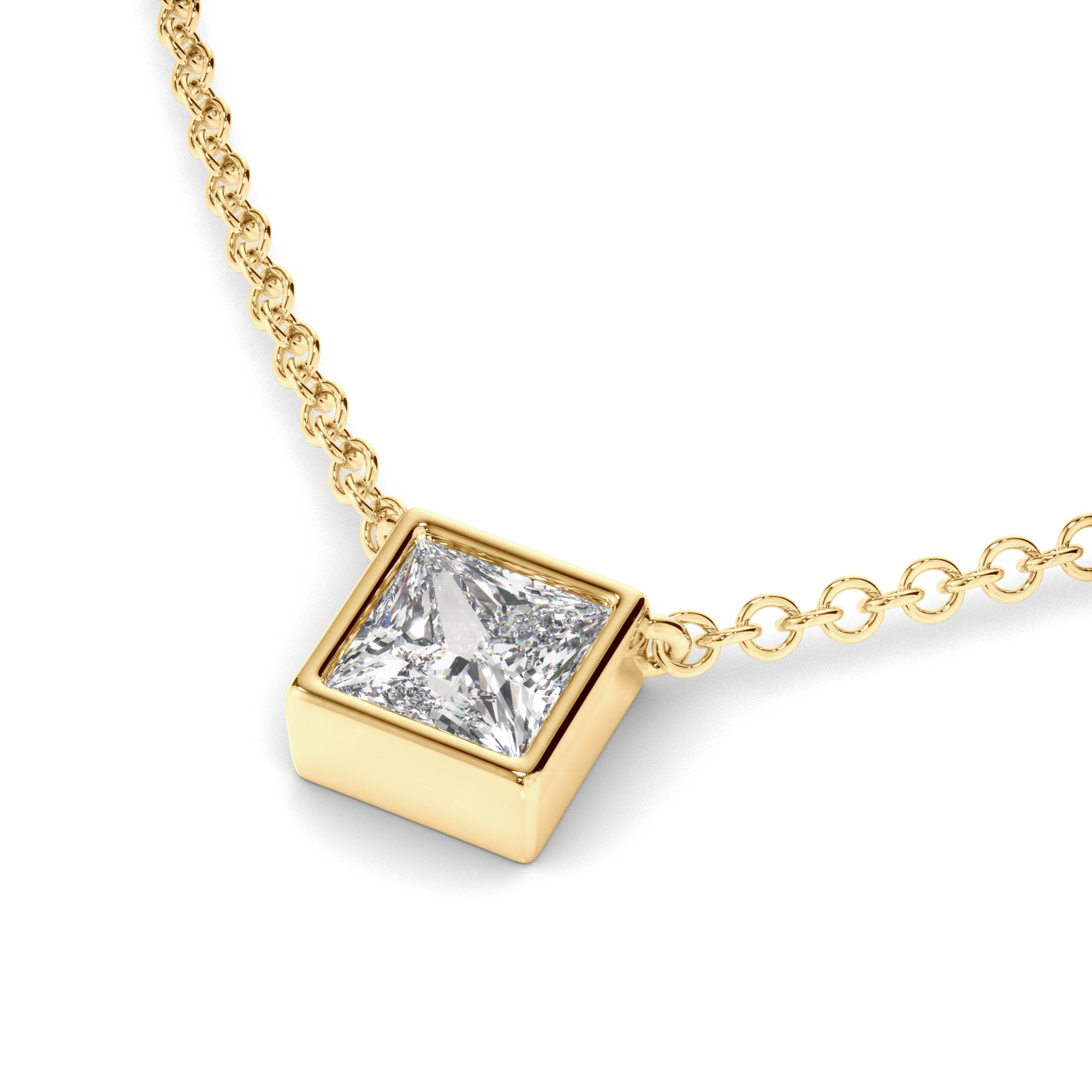 Gabrielle - Princess Cut Diamond Bezel Set Necklet