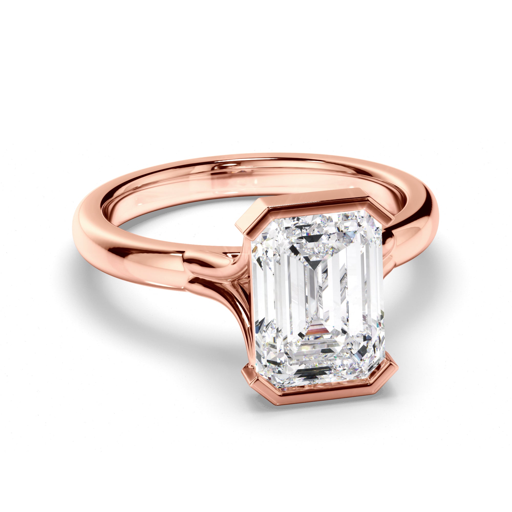Isolenne - Emerald Cut Diamond Half Bezel Engagement Ring