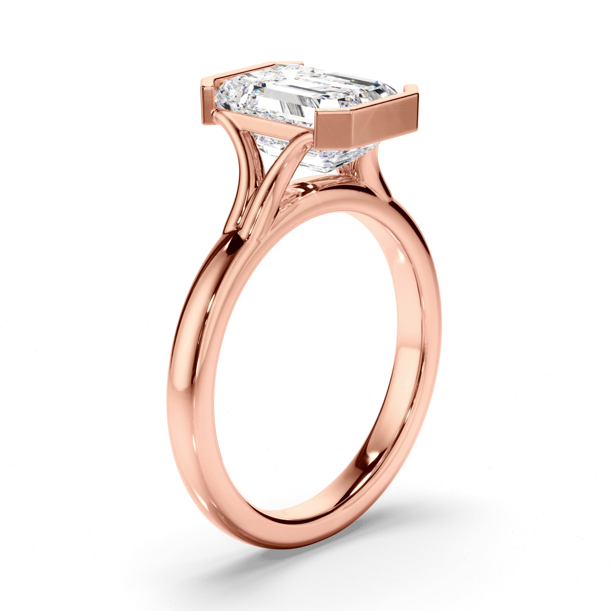 Isolenne - Emerald Cut Diamond Half Bezel Engagement Ring