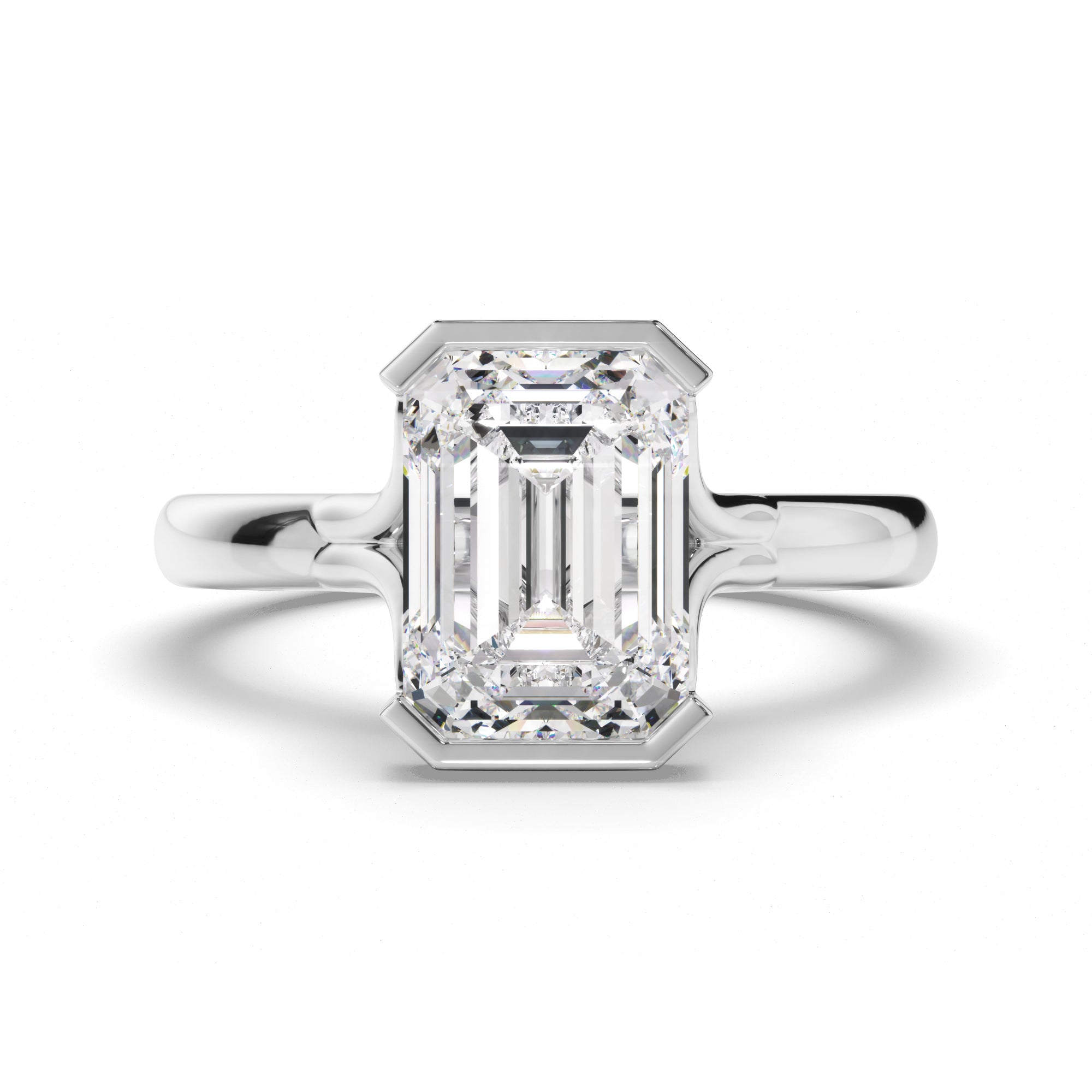 Isolenne - Emerald Cut Diamond Half Bezel Engagement Ring