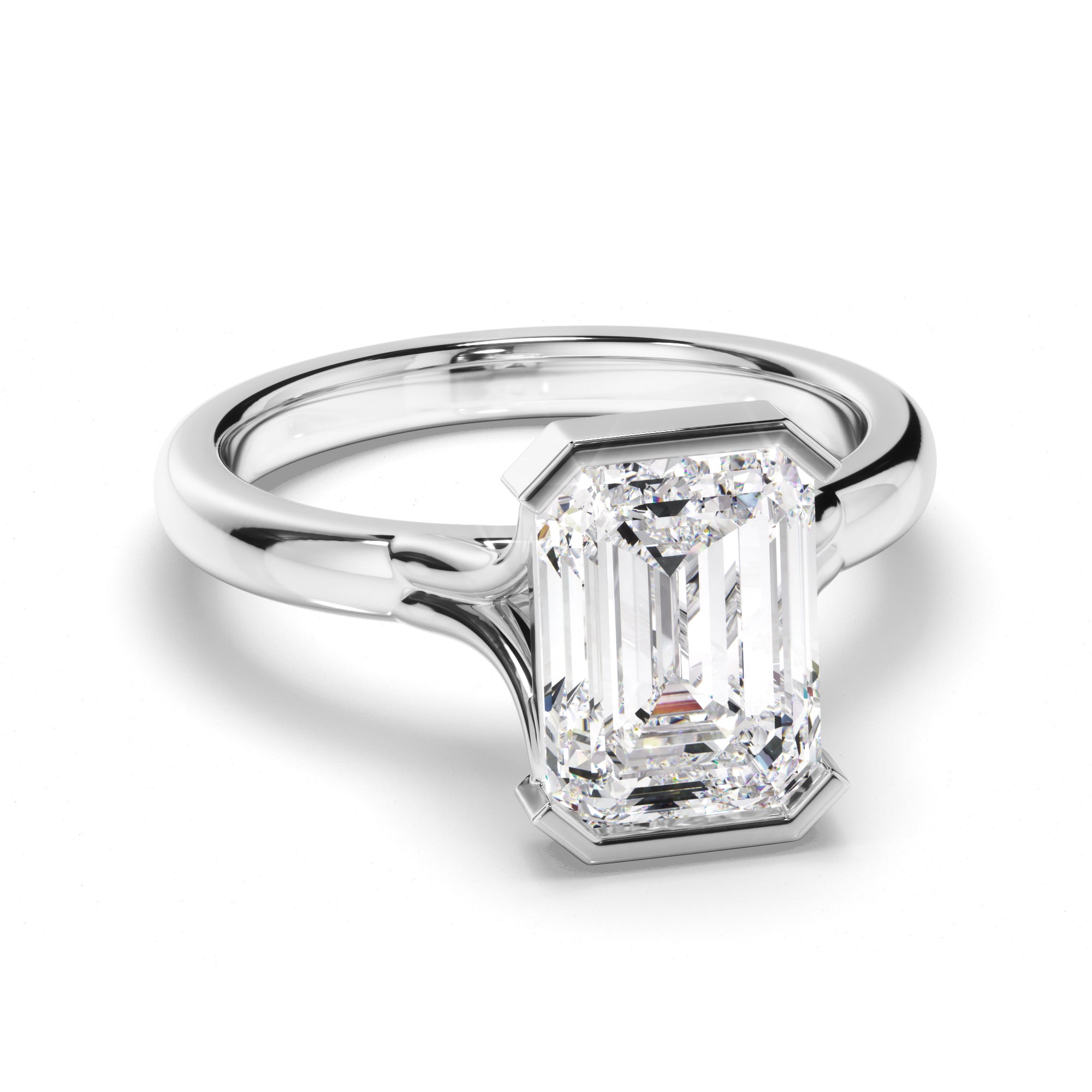 Isolenne - Emerald Cut Diamond Half Bezel Engagement Ring