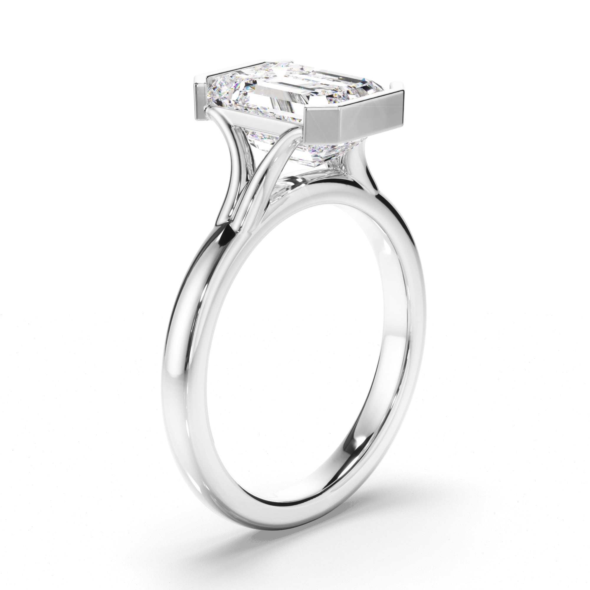 Isolenne - Emerald Cut Diamond Half Bezel Engagement Ring