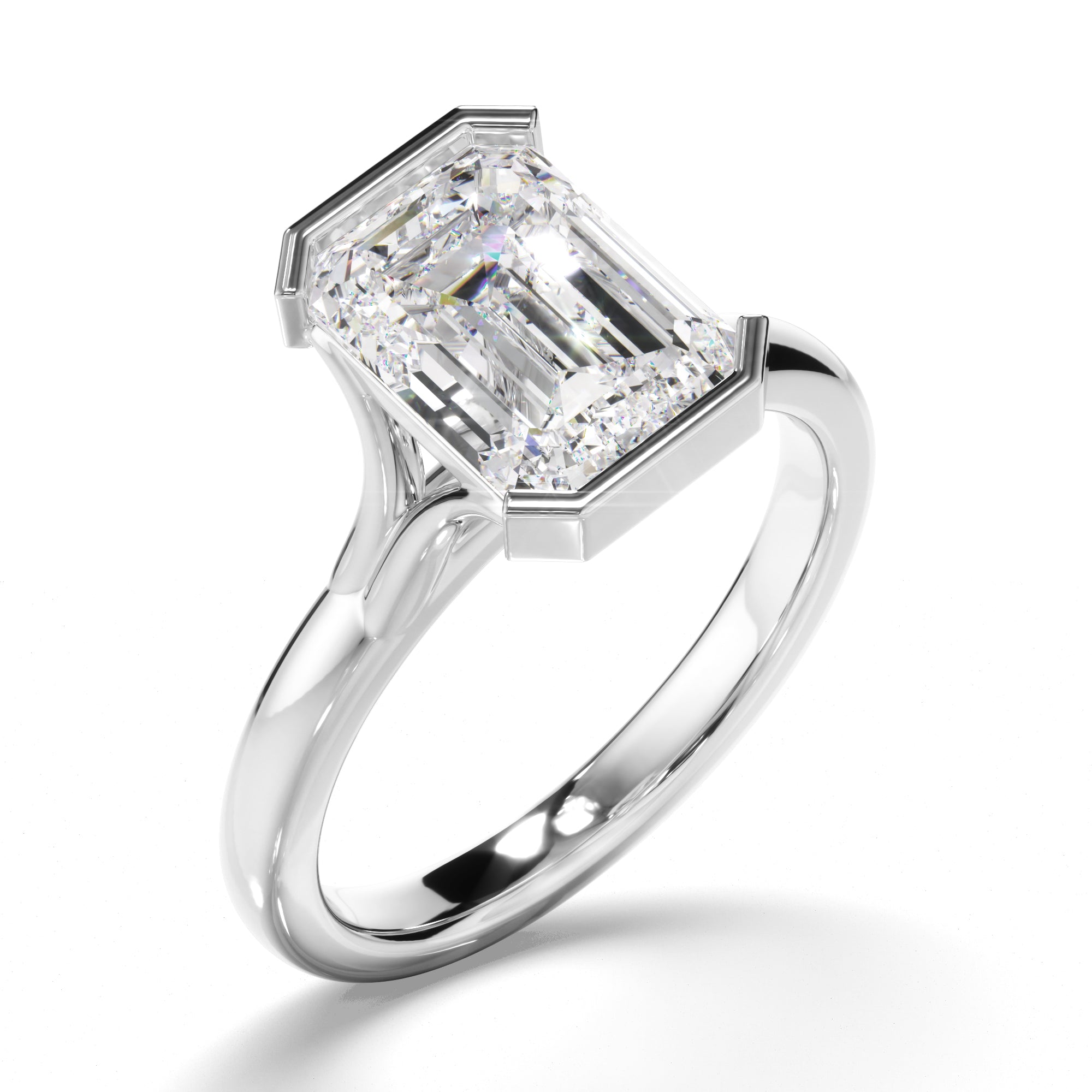 Isolenne - Emerald Cut Diamond Half Bezel Engagement Ring