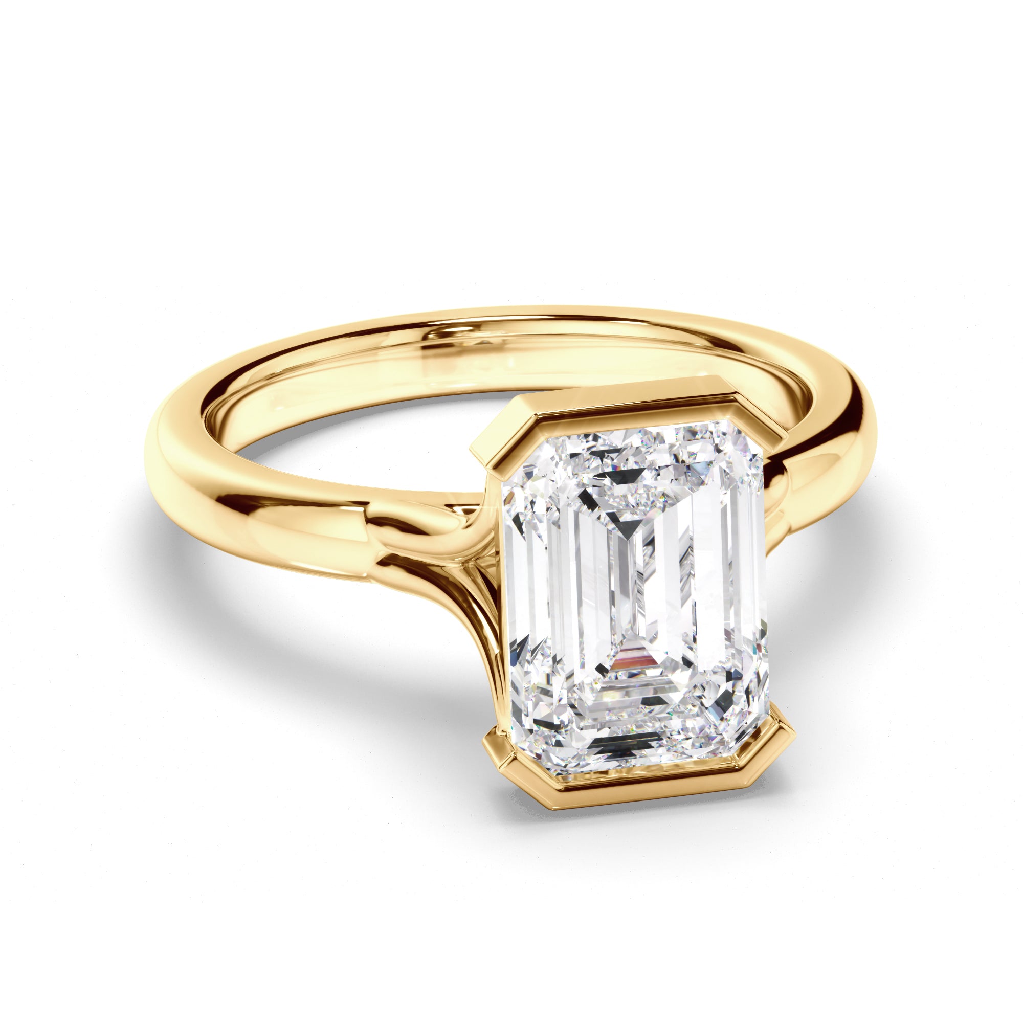 Isolenne - Emerald Cut Diamond Half Bezel Engagement Ring