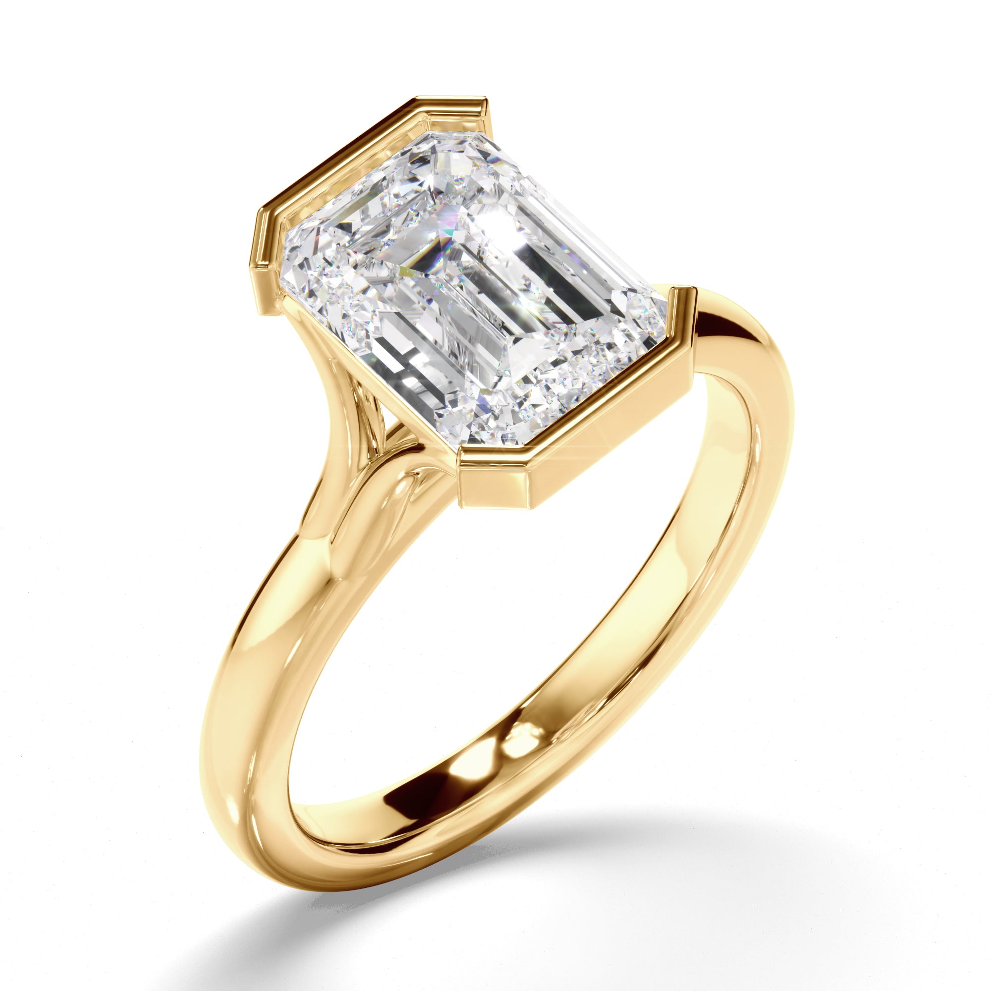Isolenne - Emerald Cut Diamond Half Bezel Engagement Ring