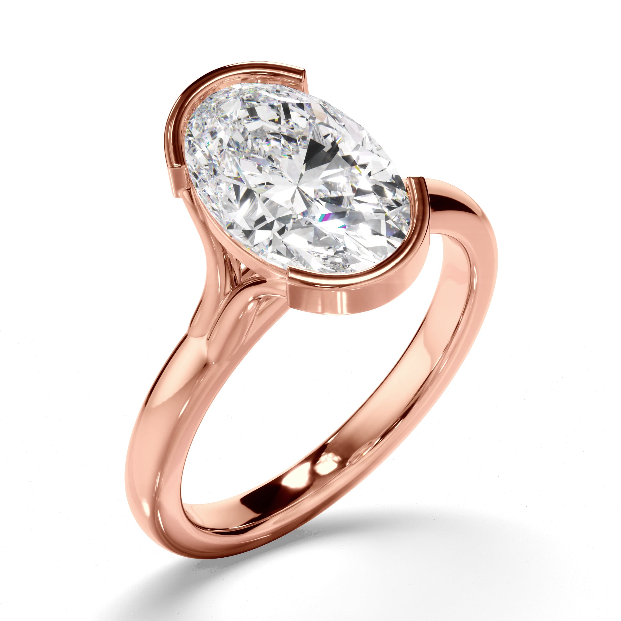 Sylvara - Oval Cut Diamond Half Bezel Solitaire Engagement Ring