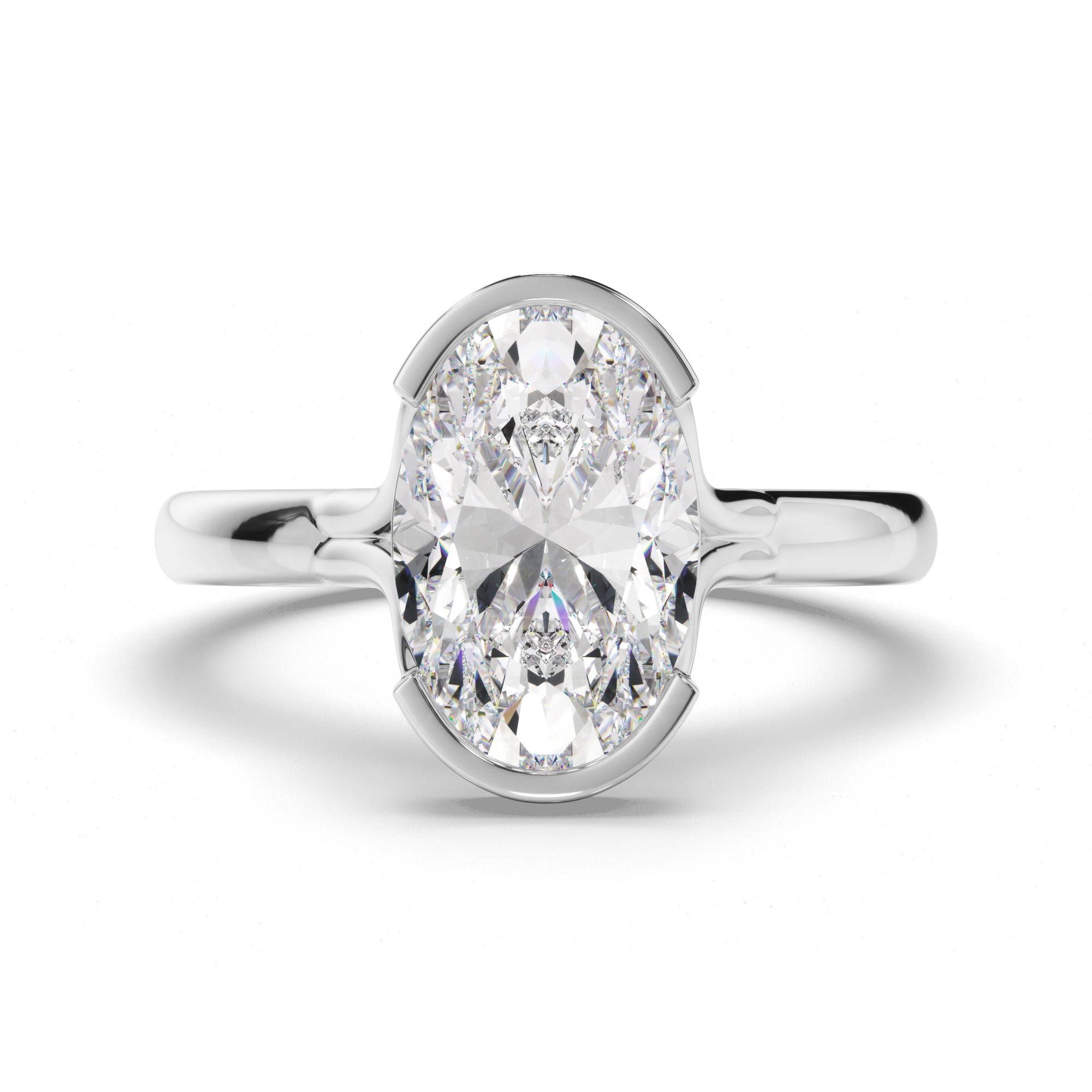 Sylvara - Oval Cut Diamond Half Bezel Solitaire Engagement Ring