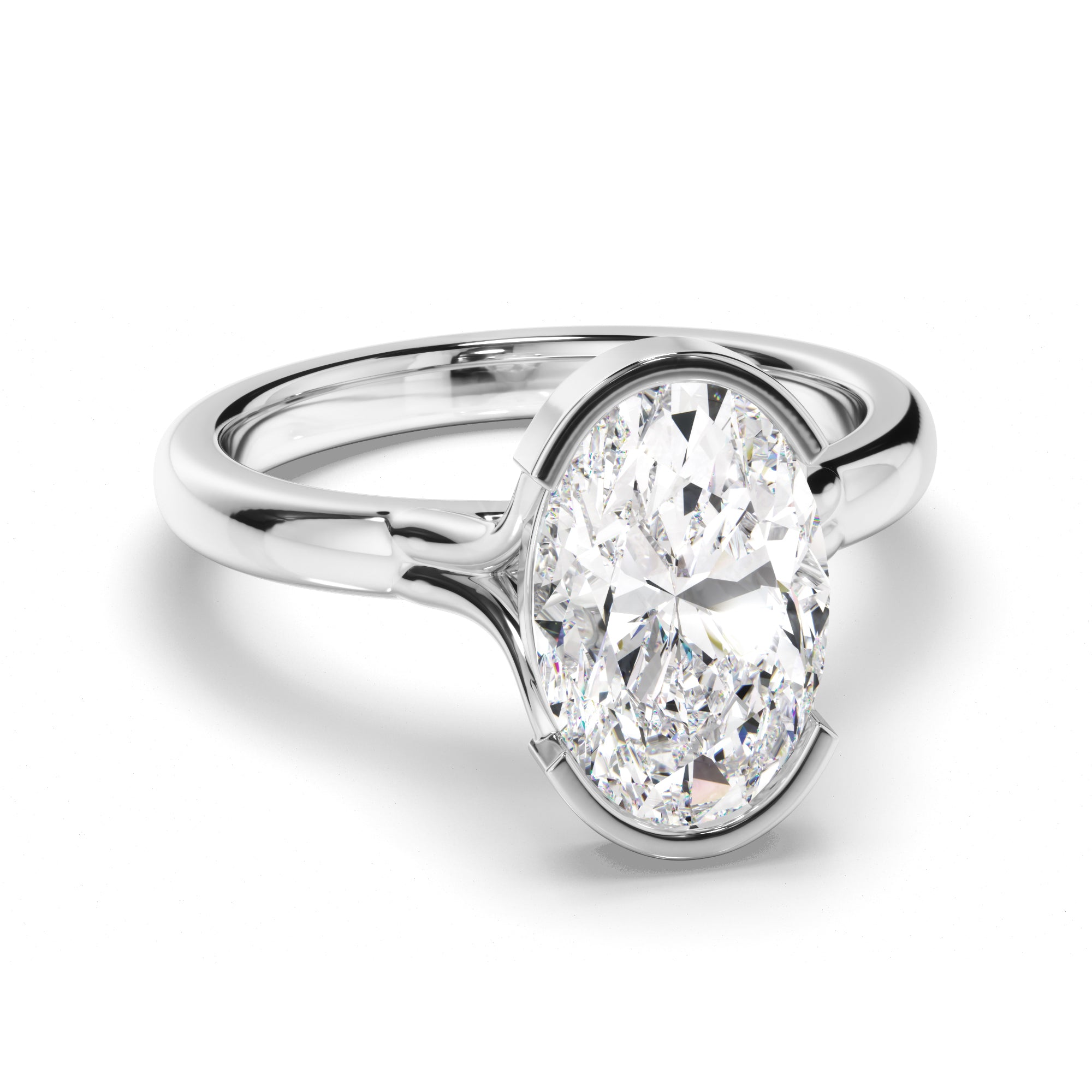 Sylvara - Oval Cut Diamond Half Bezel Solitaire Engagement Ring