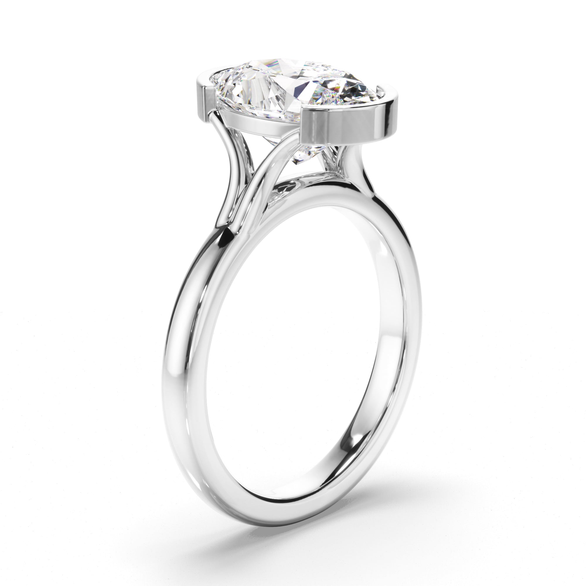 Sylvara - Oval Cut Diamond Half Bezel Solitaire Engagement Ring