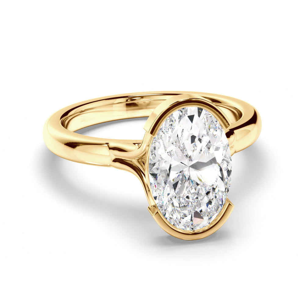 Sylvara - Oval Cut Diamond Half Bezel Solitaire Engagement Ring