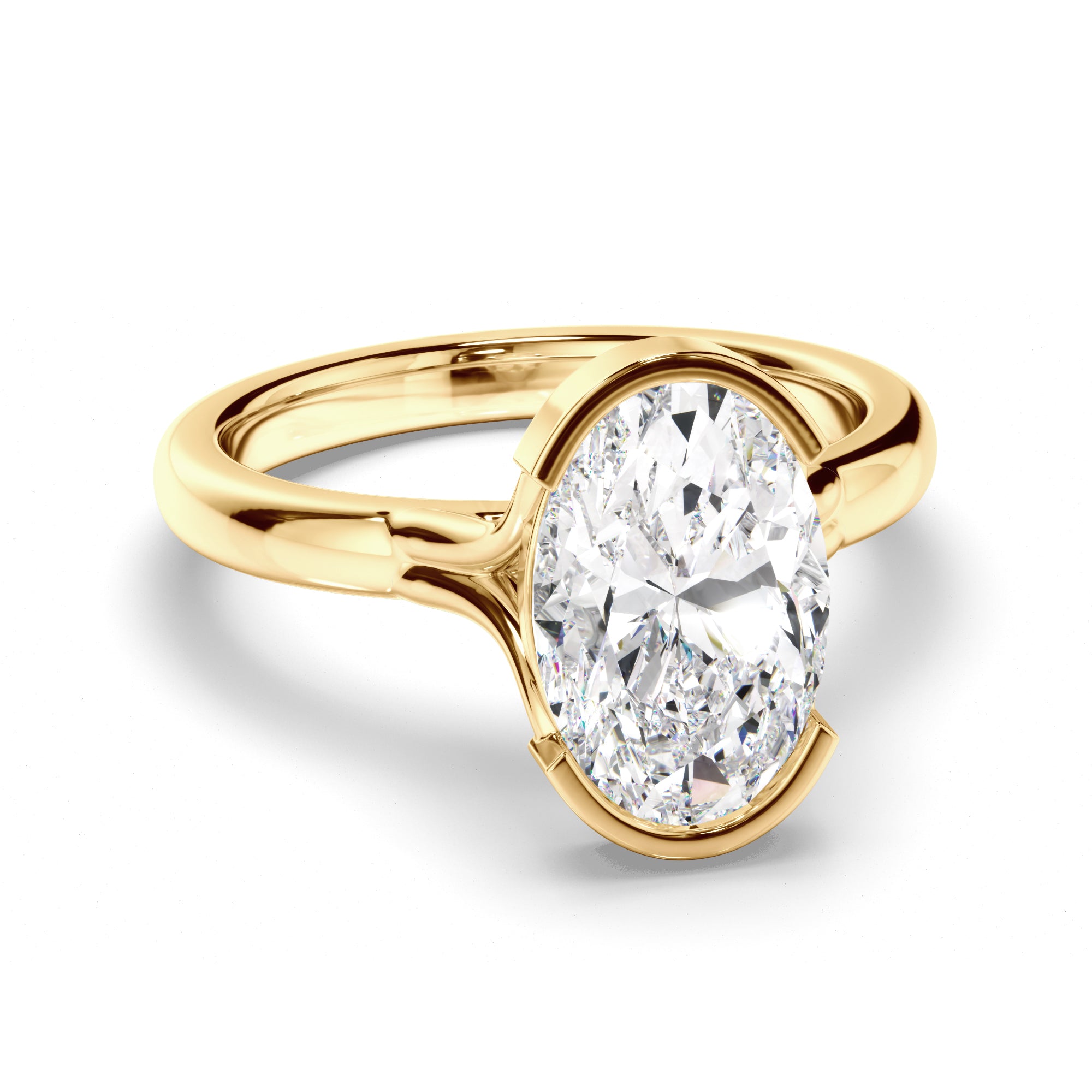 Sylvara - Oval Cut Diamond Half Bezel Solitaire Engagement Ring
