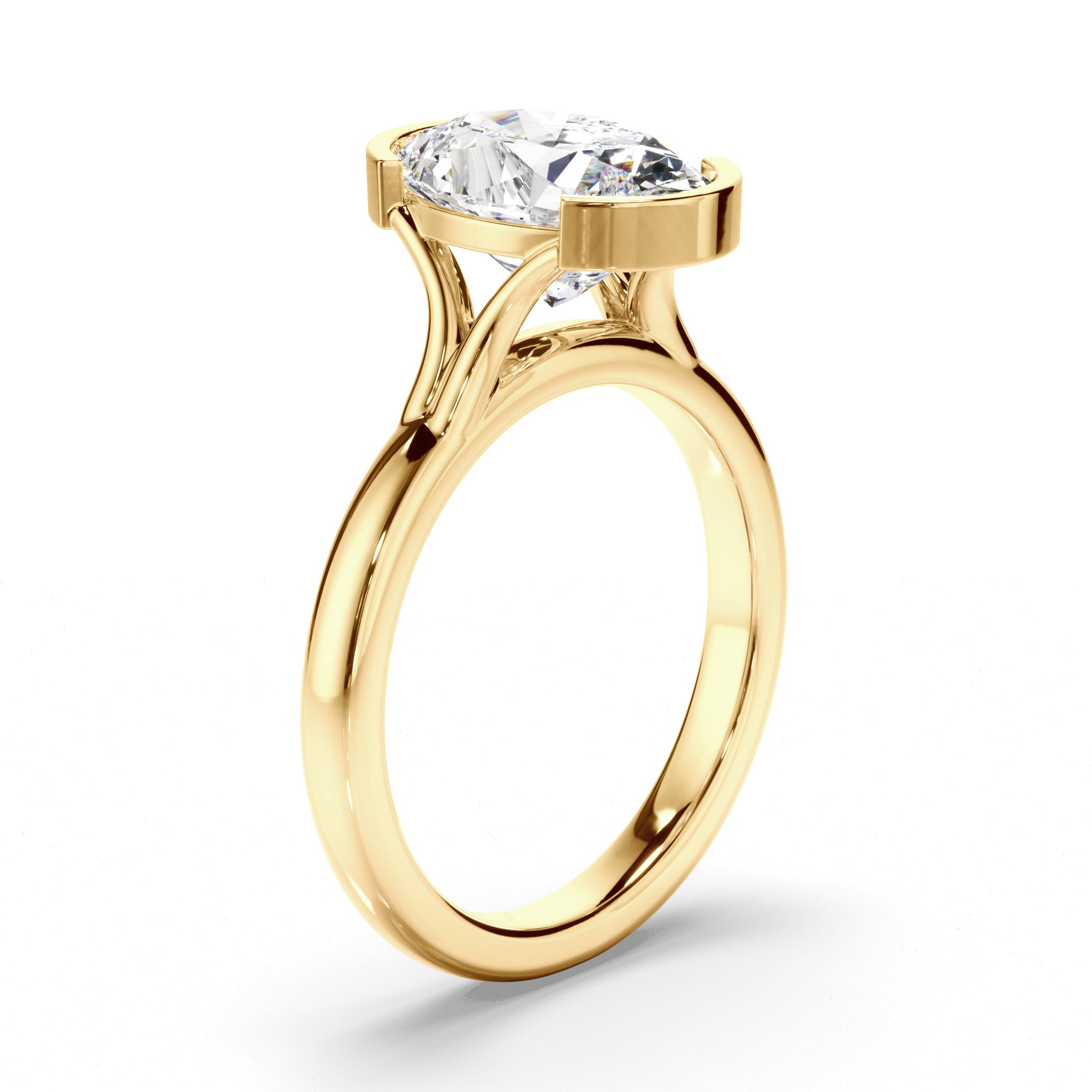 Sylvara - Oval Cut Diamond Half Bezel Solitaire Engagement Ring