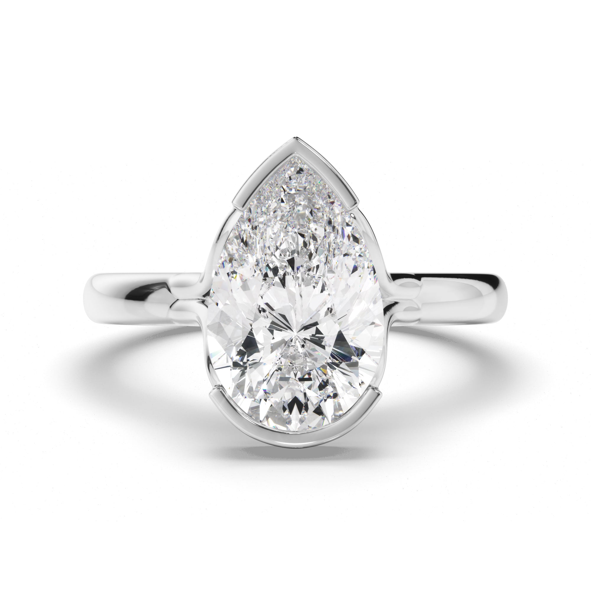 Sugar - Pear Cut Diamond Solitaire Half Bezel Engagement Ring