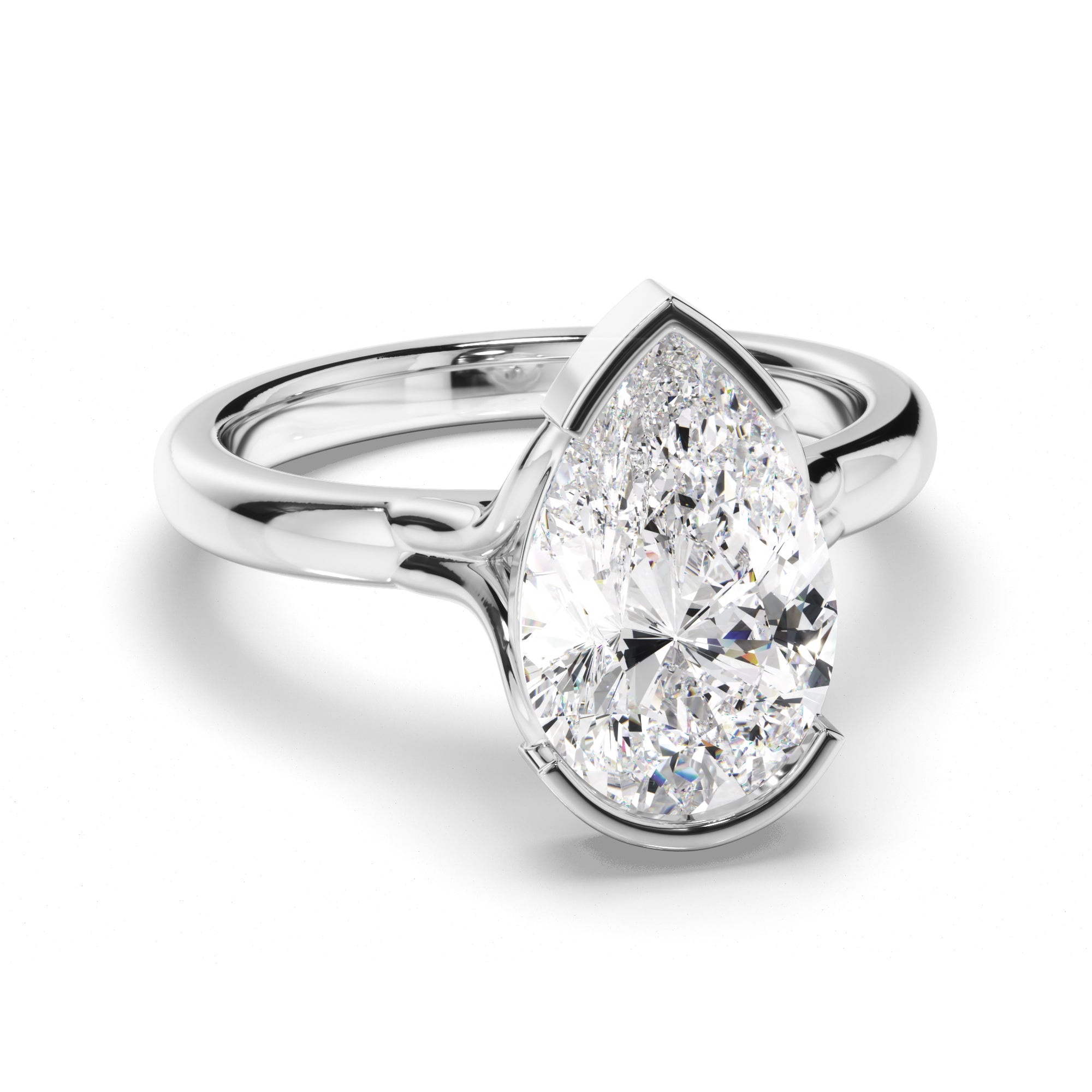 Sugar - Pear Cut Diamond Solitaire Half Bezel Engagement Ring