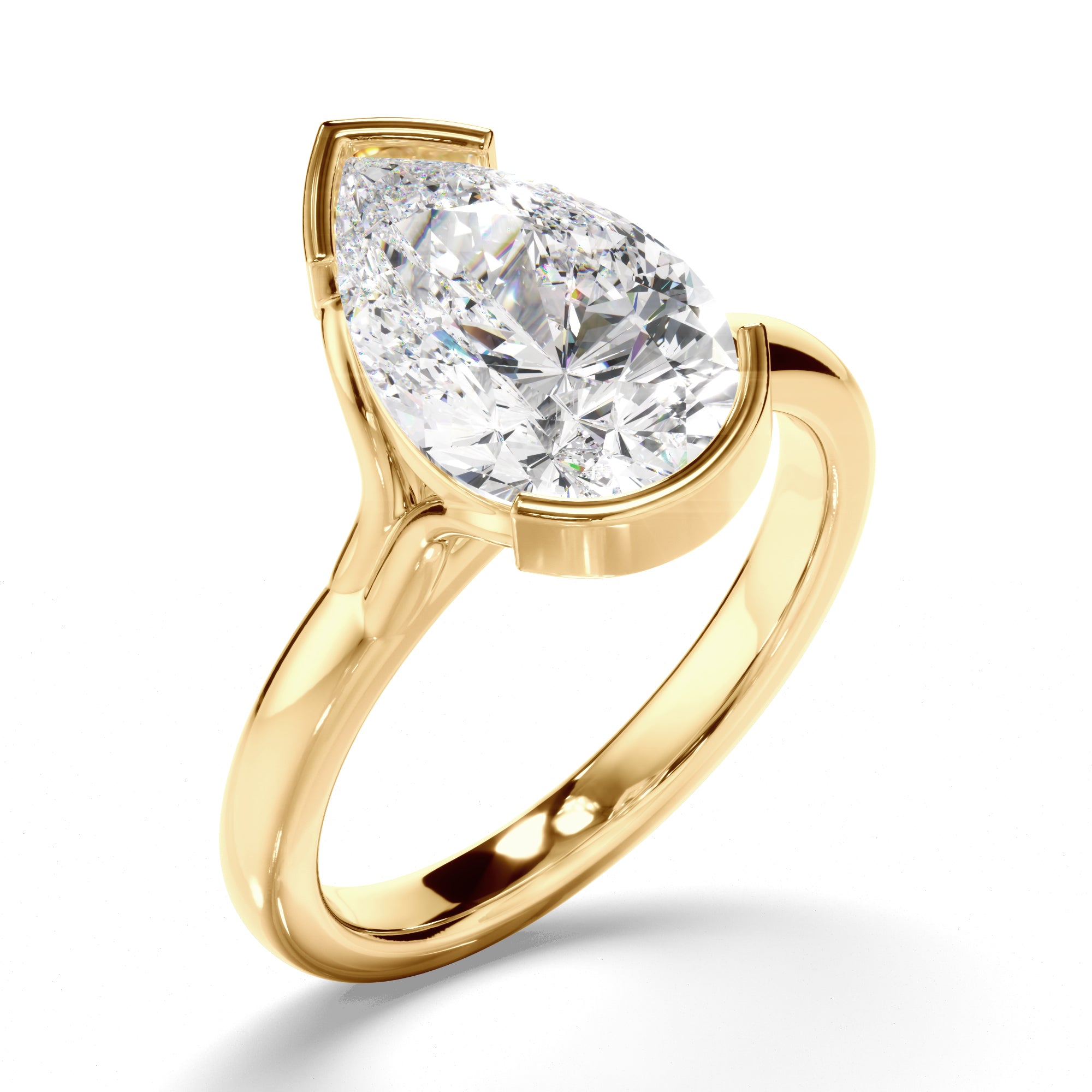 Sugar - Pear Cut Diamond Solitaire Half Bezel Engagement Ring