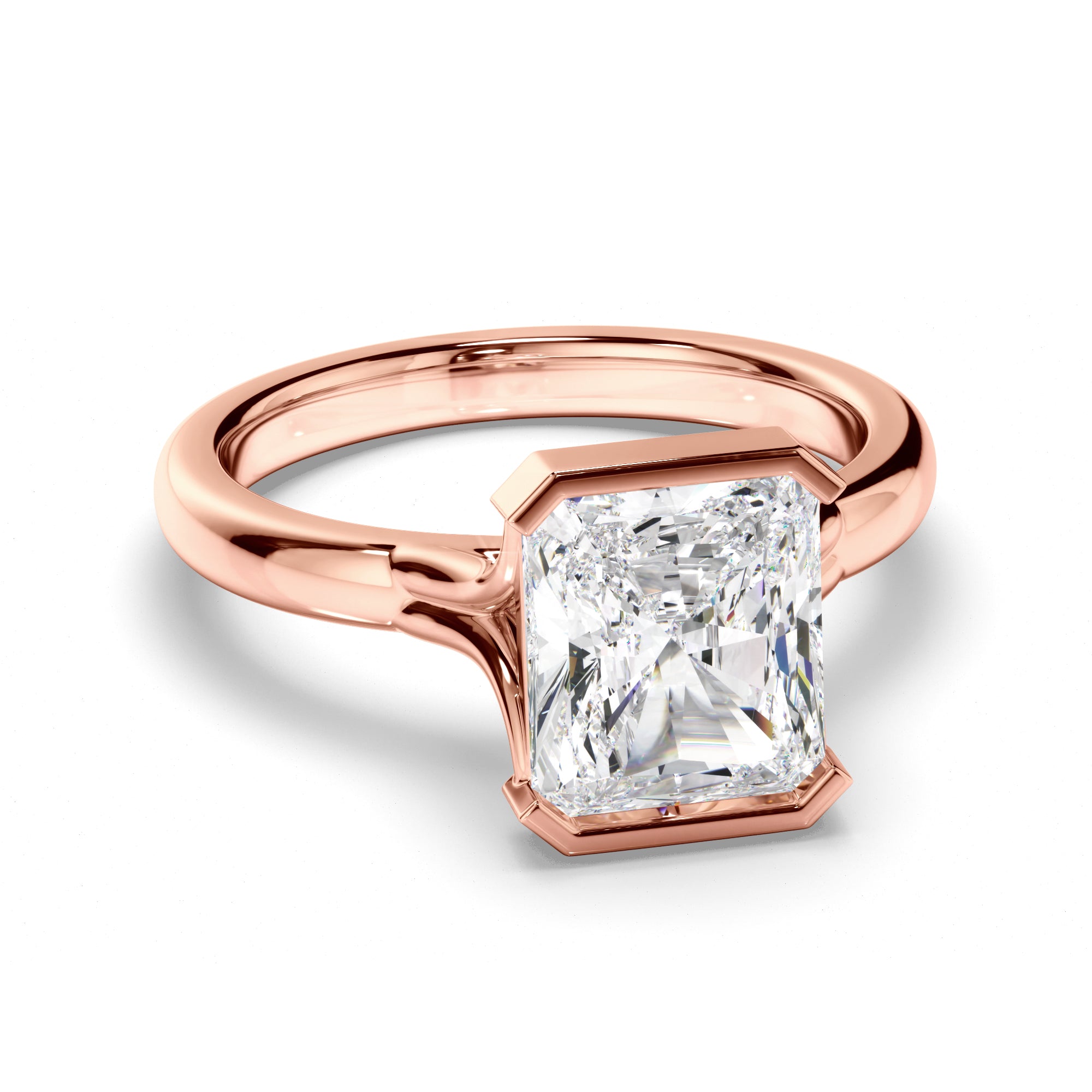 Honey - Radiant Cut Diamond Solitaire Half Bezel Set Engagement Ring