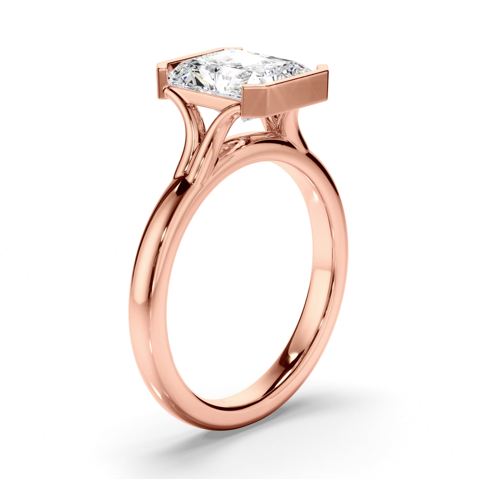 Honey - Radiant Cut Diamond Solitaire Half Bezel Set Engagement Ring