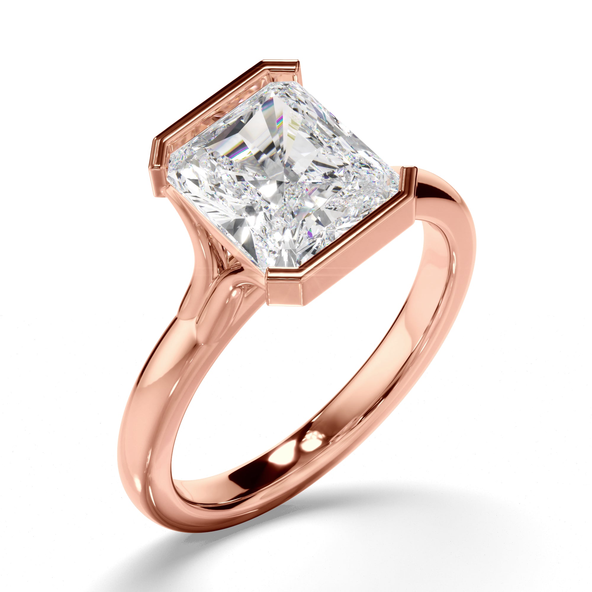 Honey - Radiant Cut Diamond Solitaire Half Bezel Set Engagement Ring
