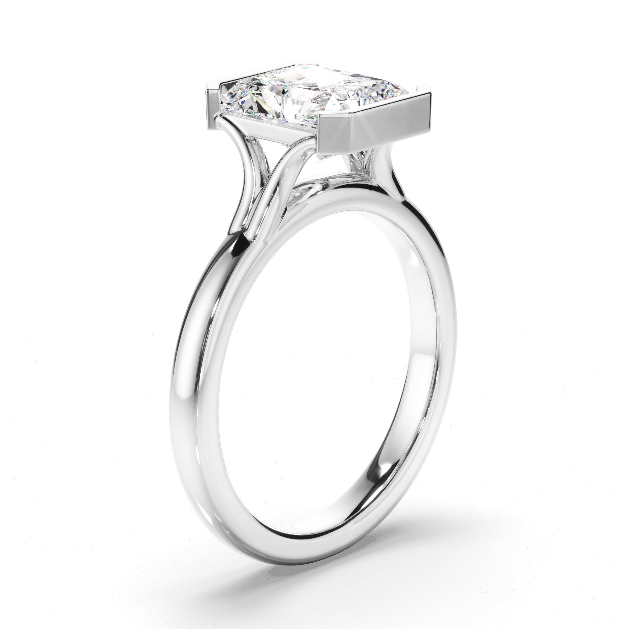 Honey - Radiant Cut Diamond Solitaire Half Bezel Set Engagement Ring