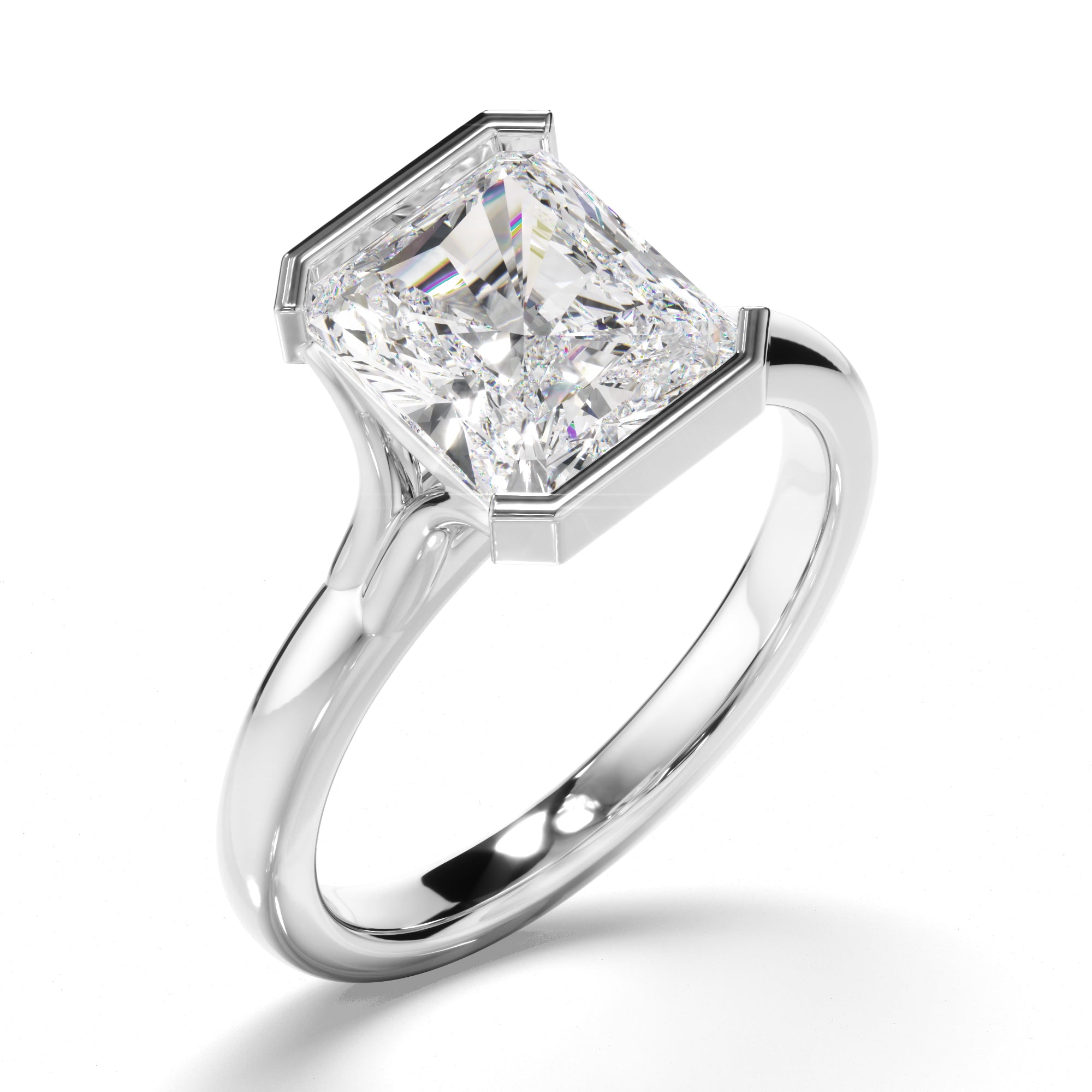 Honey - Radiant Cut Diamond Solitaire Half Bezel Set Engagement Ring