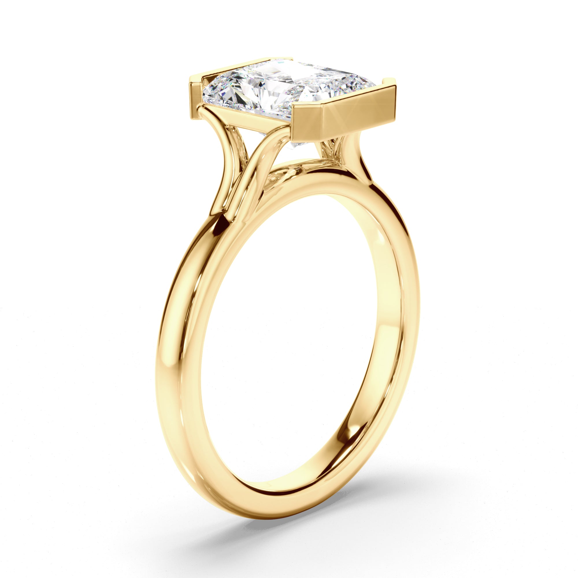 Honey - Radiant Cut Diamond Solitaire Half Bezel Set Engagement Ring