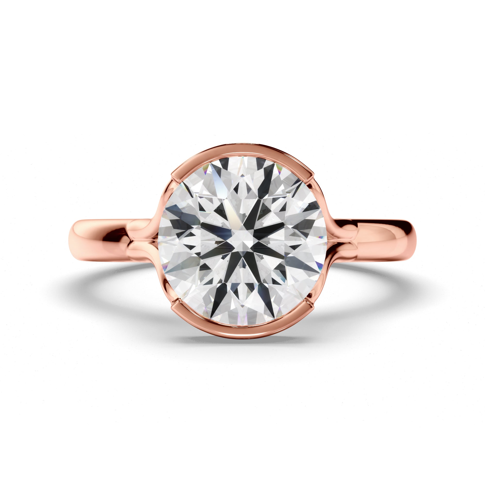Peaches - Round Brilliant Cut Diamond Solitaire Half Bezel Engagement Ring