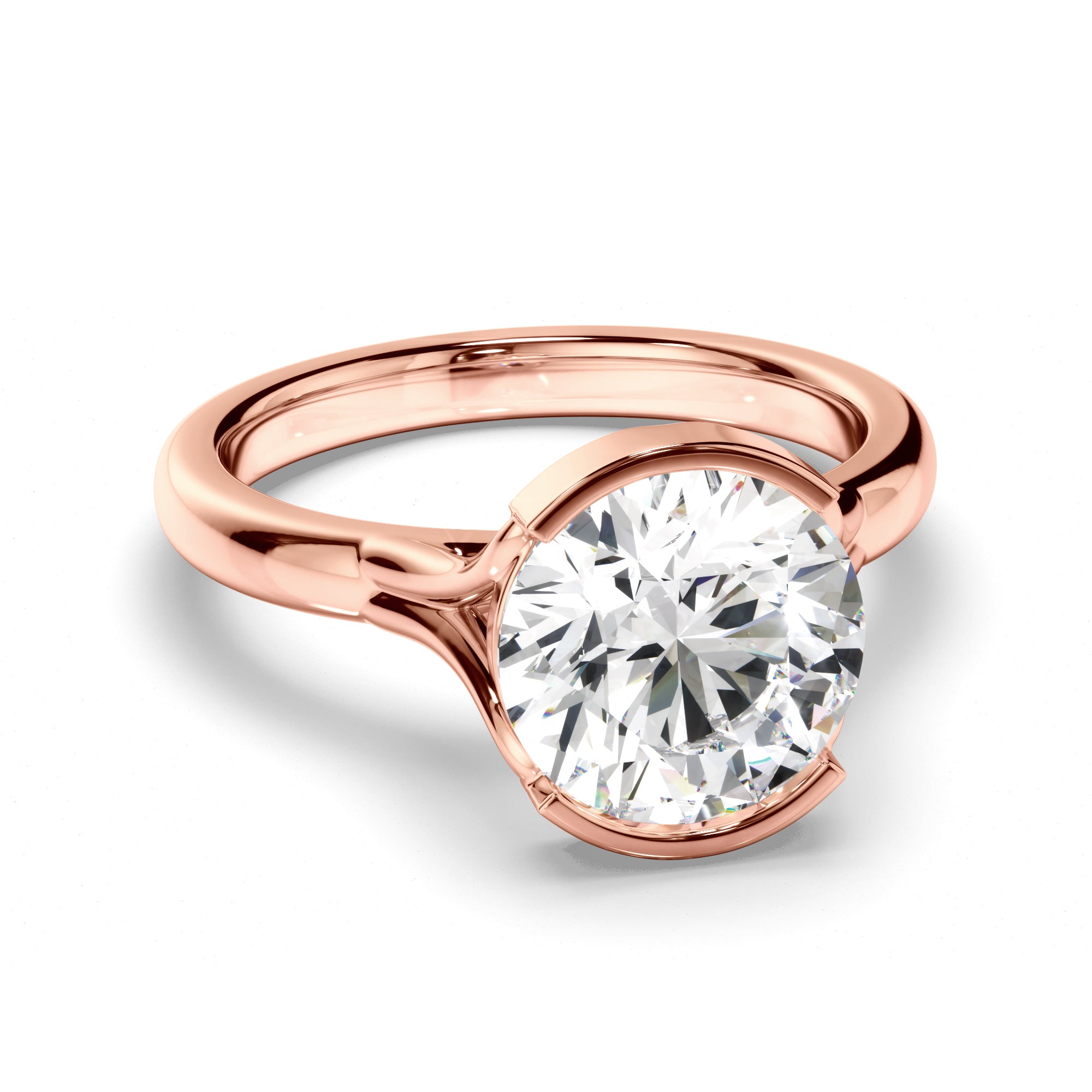 Peaches - Round Brilliant Cut Diamond Solitaire Half Bezel Engagement Ring