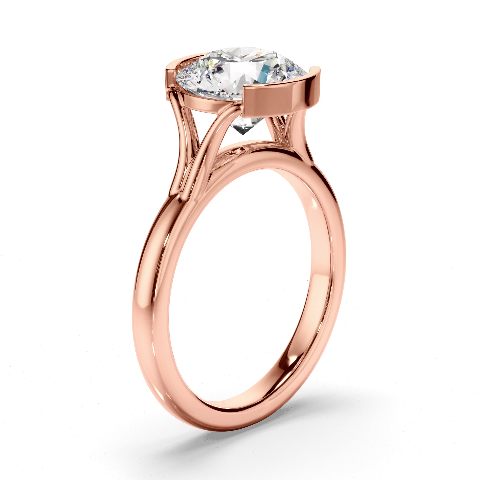 Peaches - Round Brilliant Cut Diamond Solitaire Half Bezel Engagement Ring