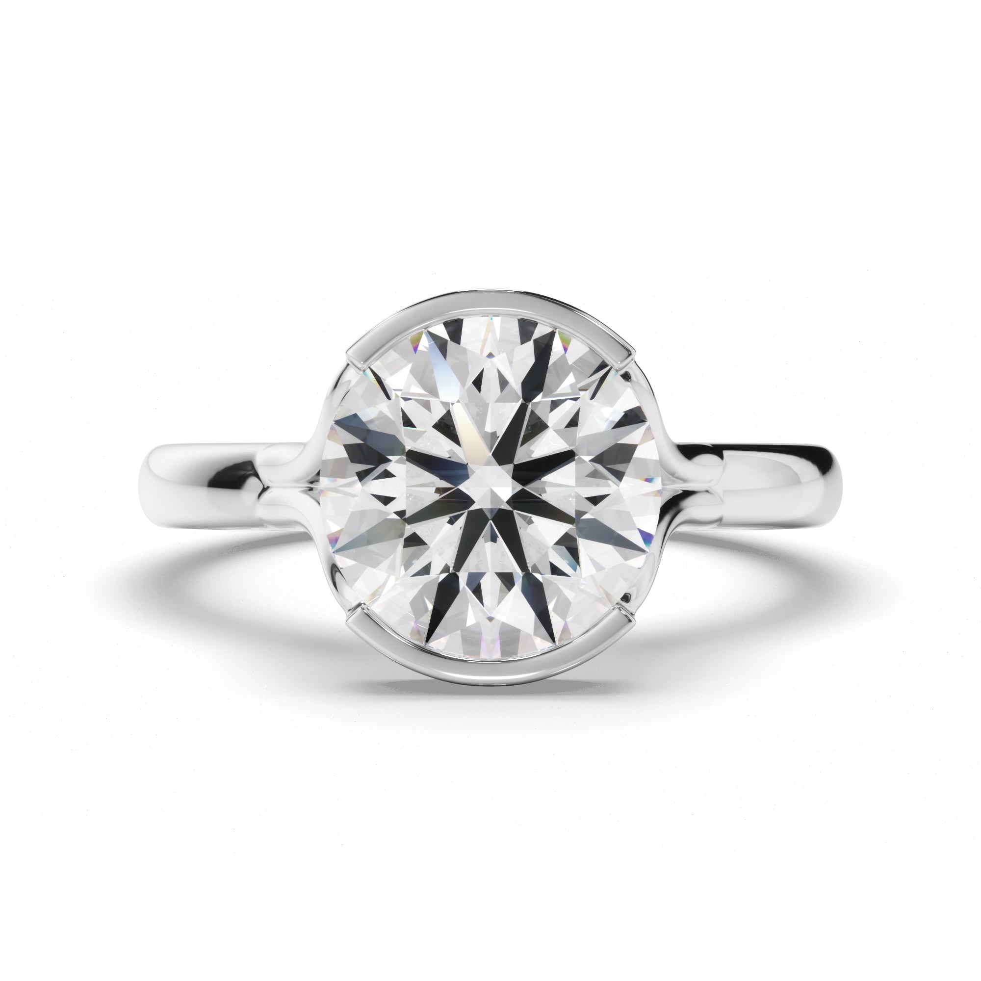 Peaches - Round Brilliant Cut Diamond Solitaire Half Bezel Engagement Ring