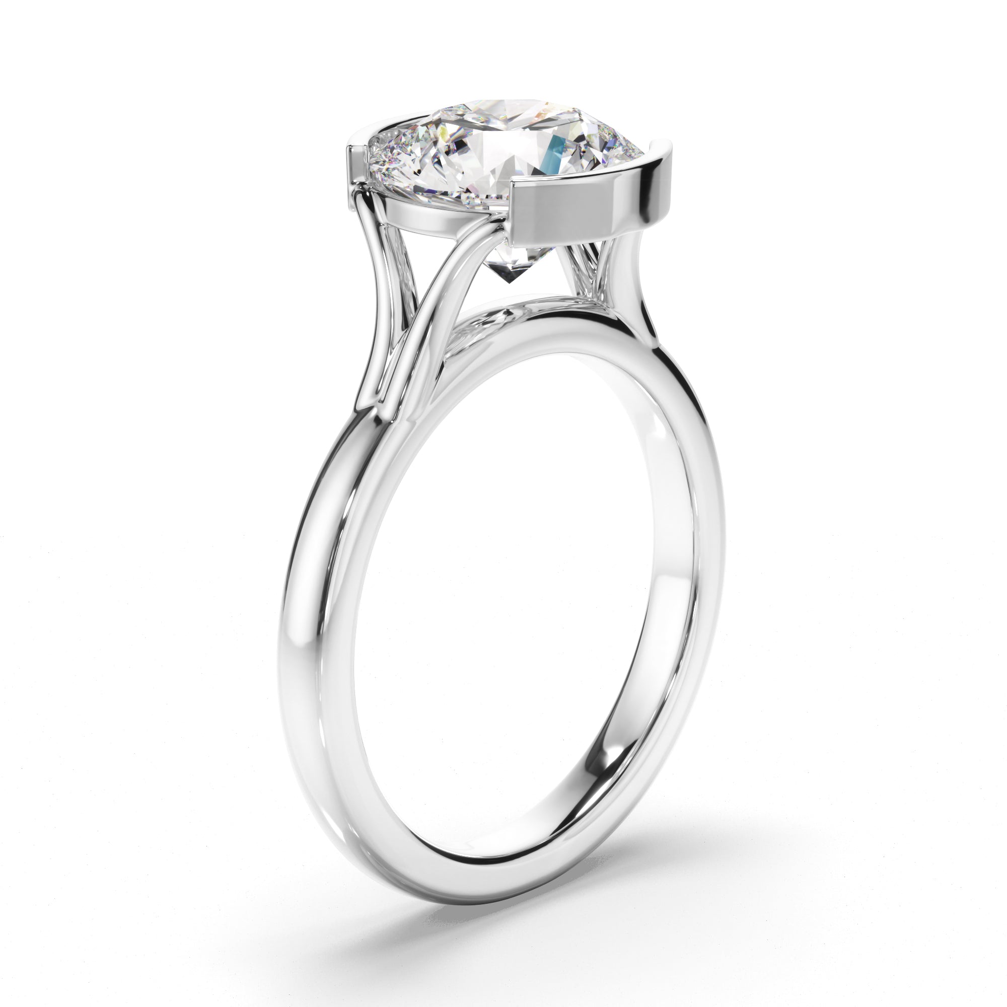 Peaches - Round Brilliant Cut Diamond Solitaire Half Bezel Engagement Ring