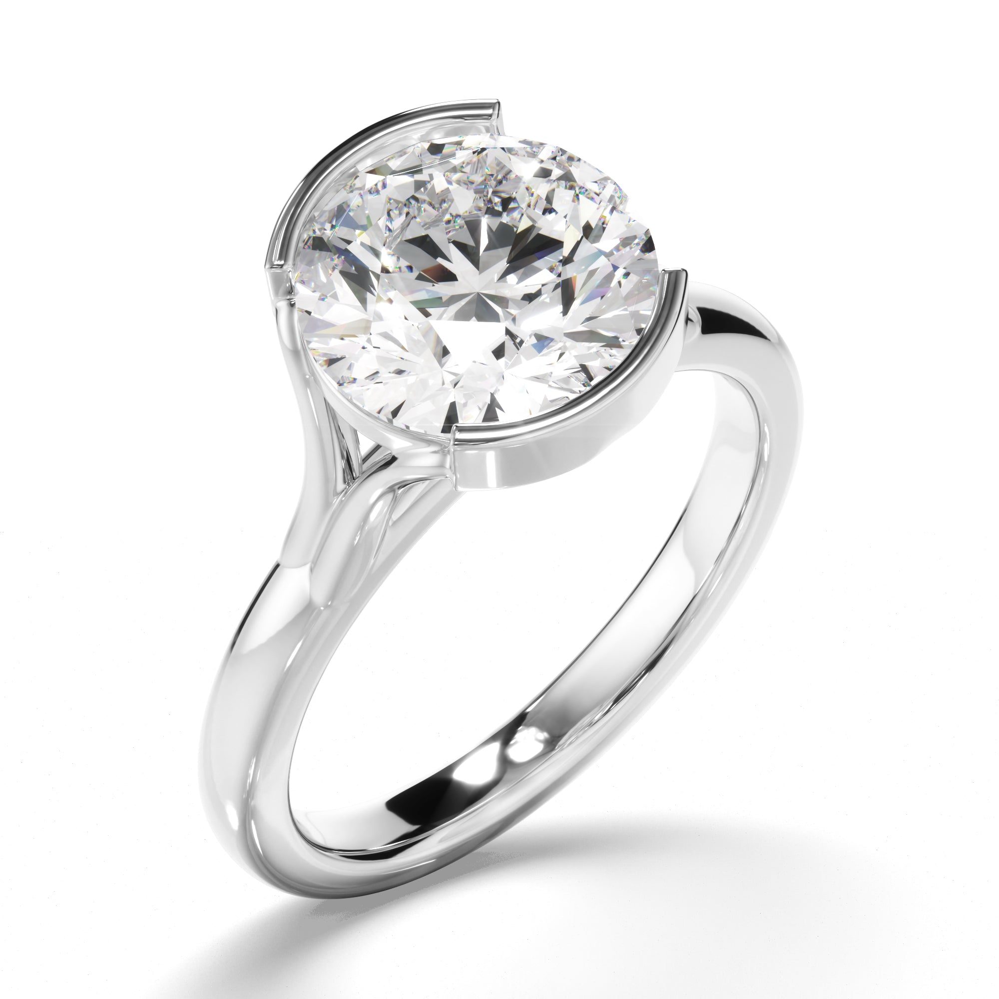 Peaches - Round Brilliant Cut Diamond Solitaire Half Bezel Engagement Ring