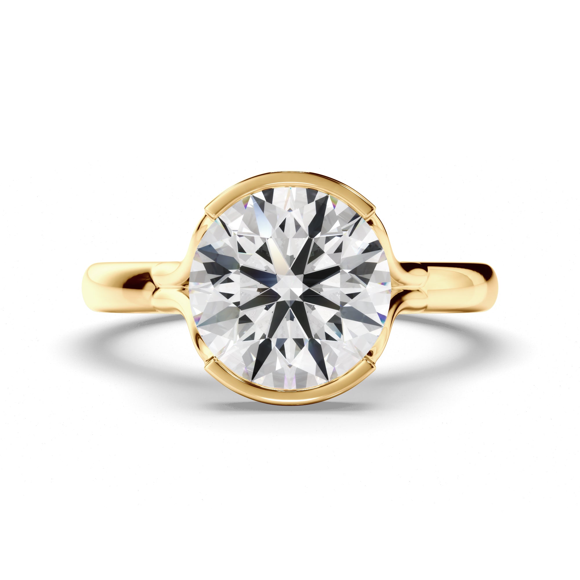 Peaches - Round Brilliant Cut Diamond Solitaire Half Bezel Engagement Ring