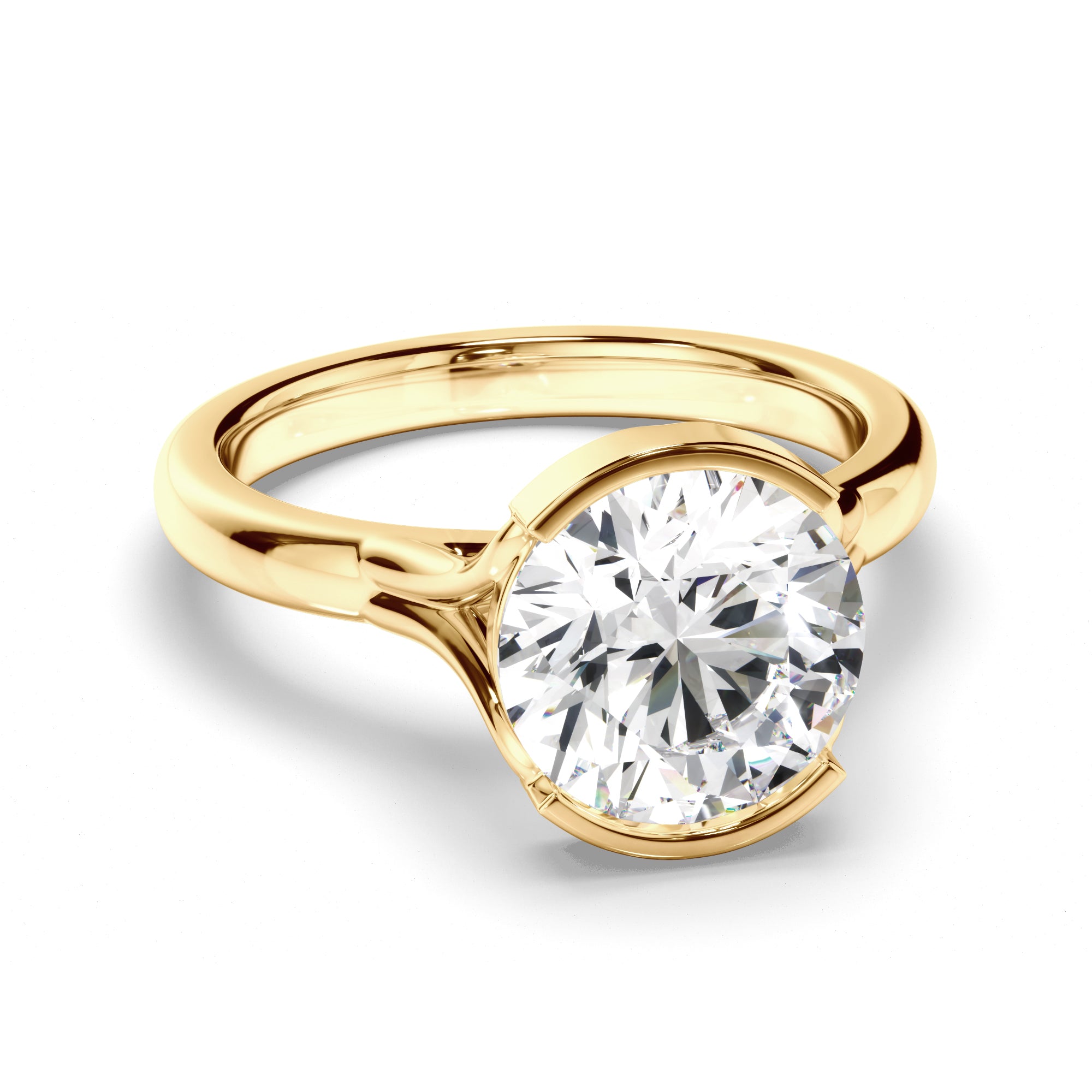 Peaches - Round Brilliant Cut Diamond Solitaire Half Bezel Engagement Ring