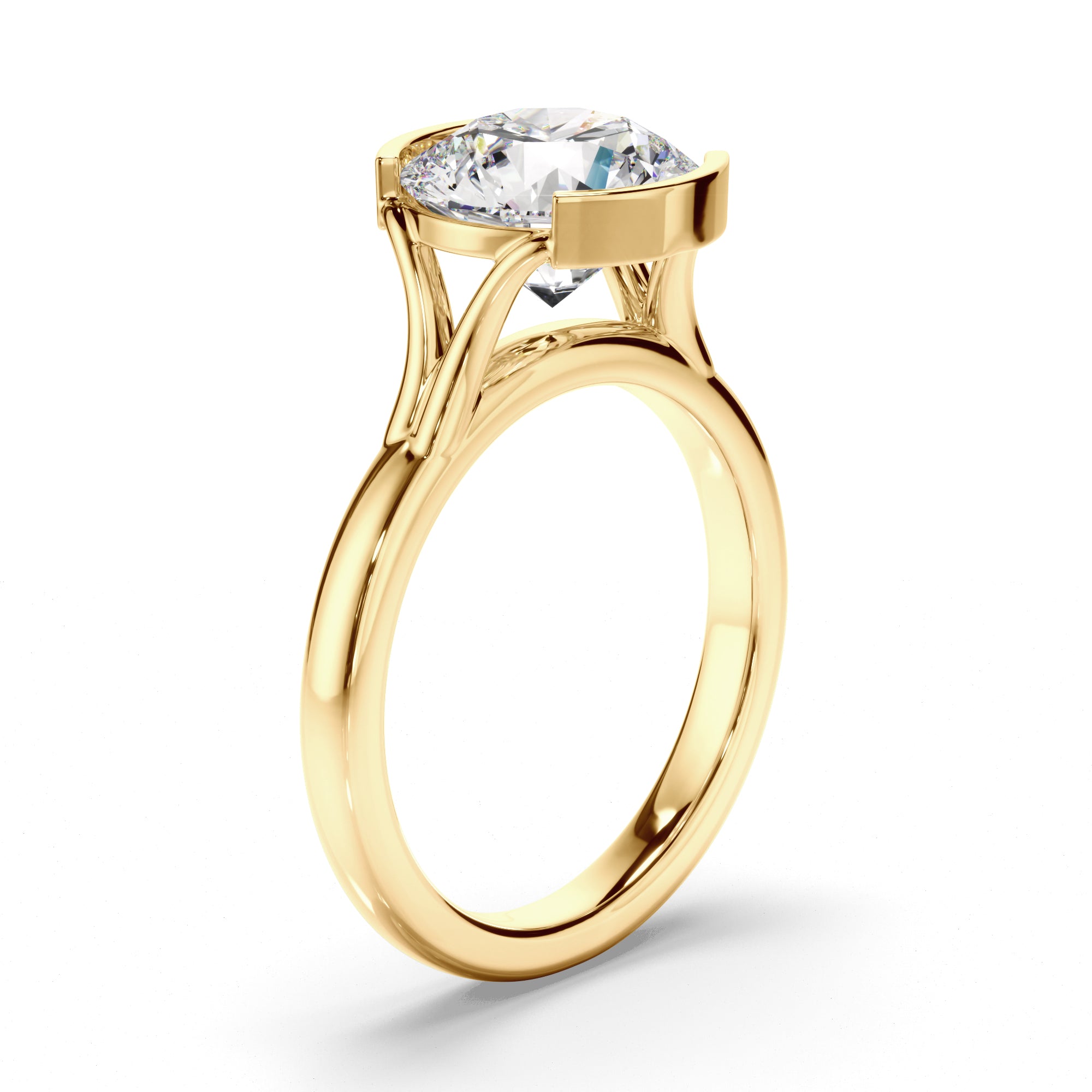 Peaches - Round Brilliant Cut Diamond Solitaire Half Bezel Engagement Ring