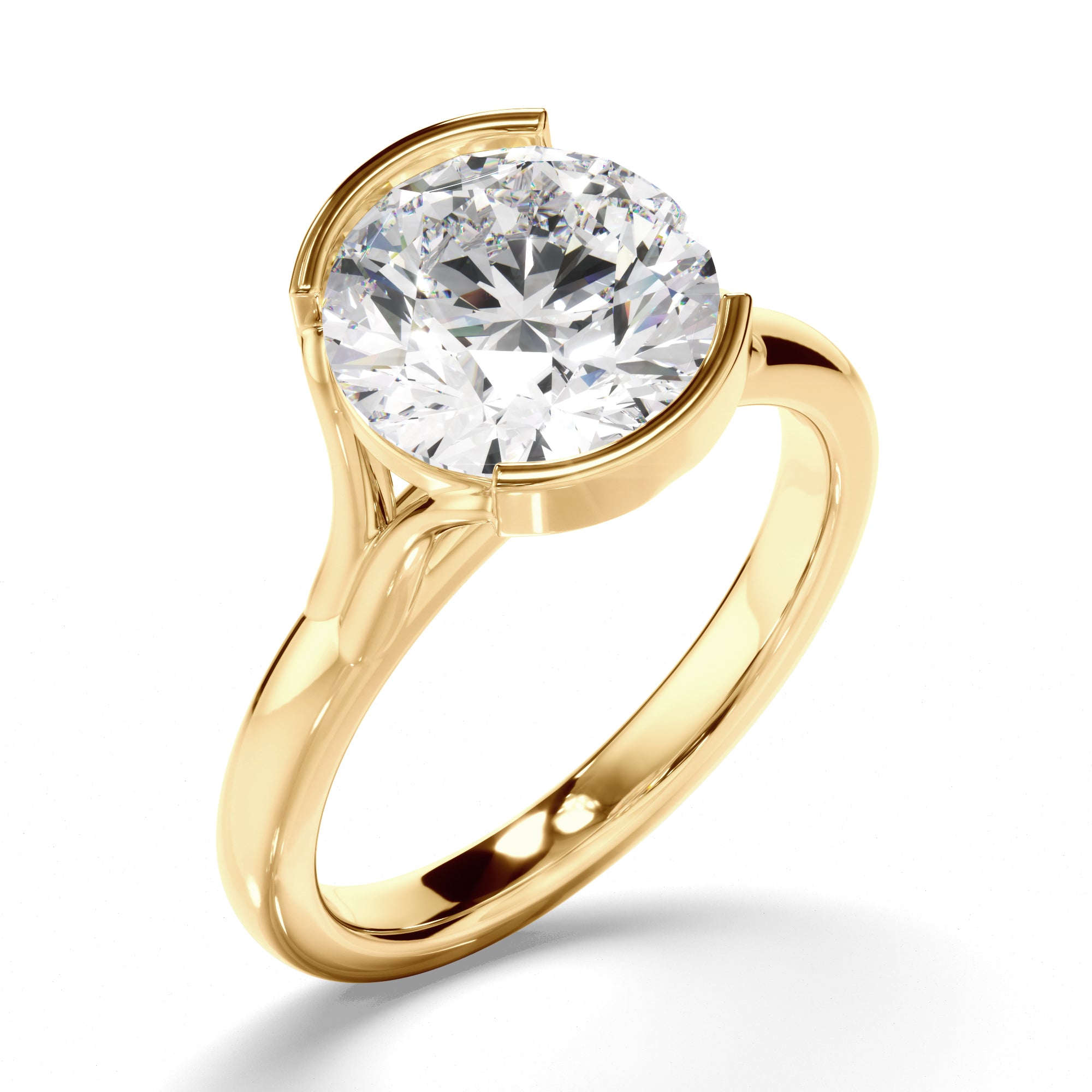 Peaches - Round Brilliant Cut Diamond Solitaire Half Bezel Engagement Ring
