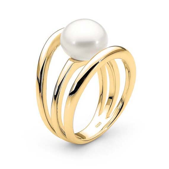 Arabelle Three Band 9ct Yellow Gold Freshwater Pearl Ring